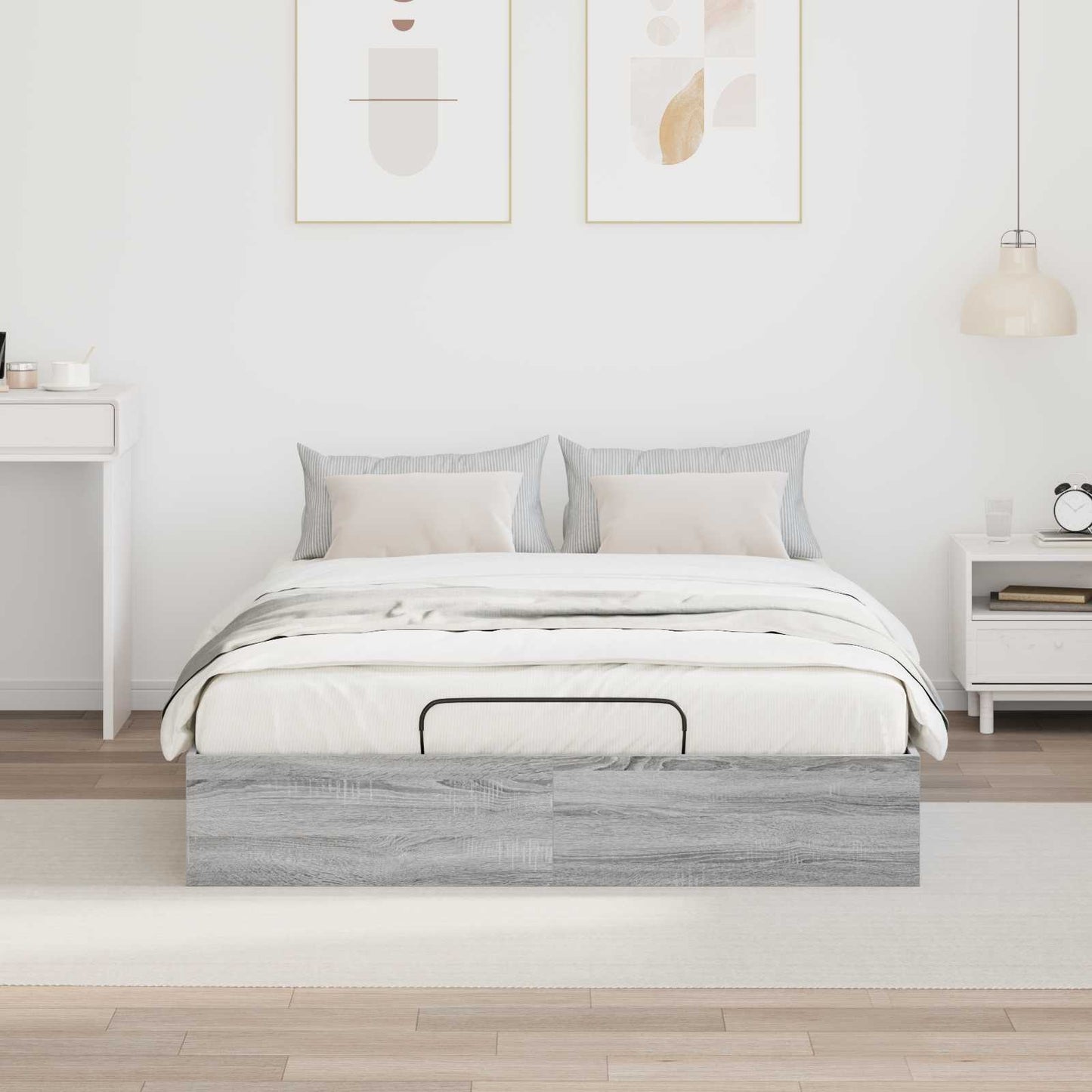 vidaXL Κρεβάτι Οθωμανικού Τύπου Γκρι Sonoma 135 x 190 cm