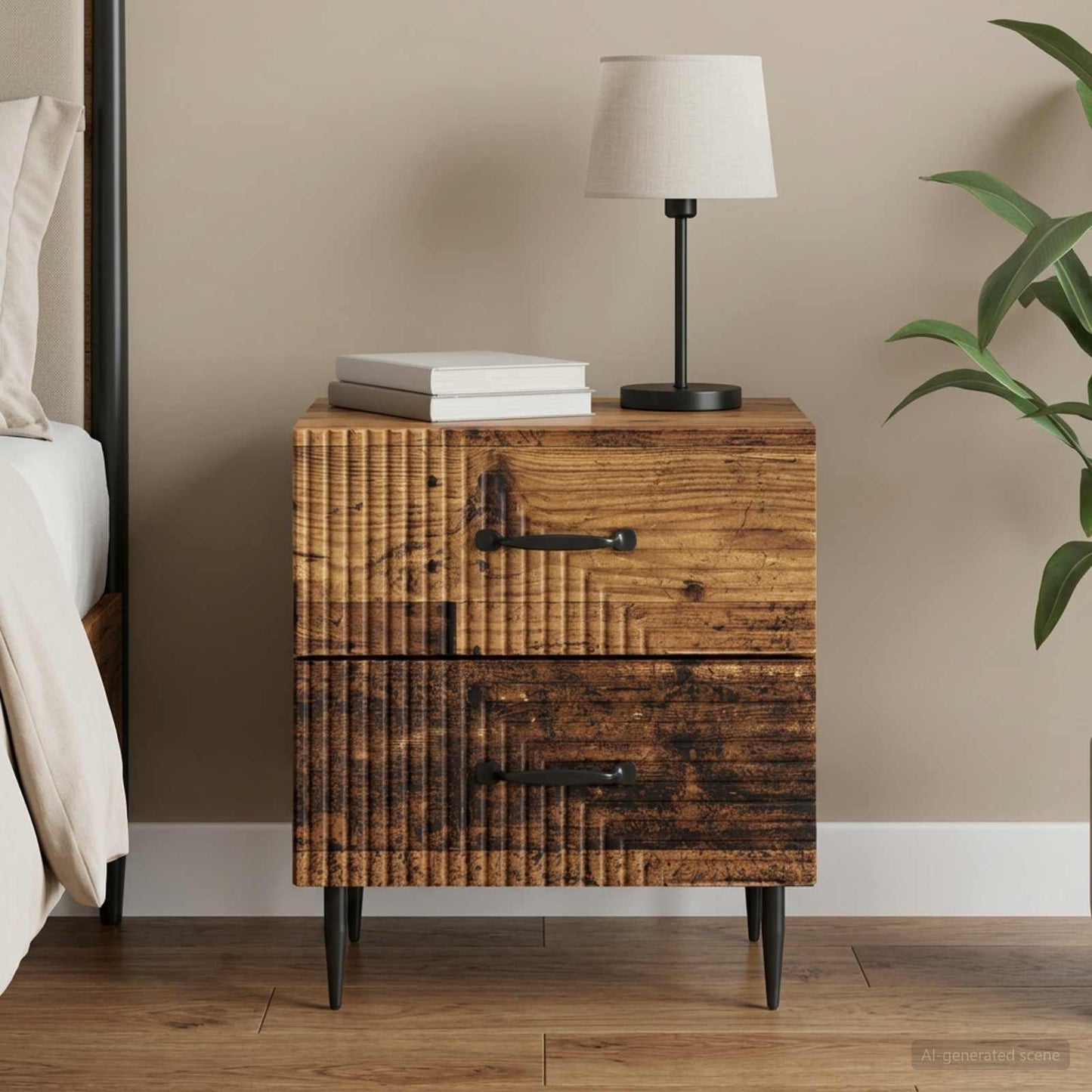 vidaXL Κομοδίνο Παλαιωμένο ξύλο 43 x 34,5 x 47,5 εκ Επεξεργασμένο Ξύλο