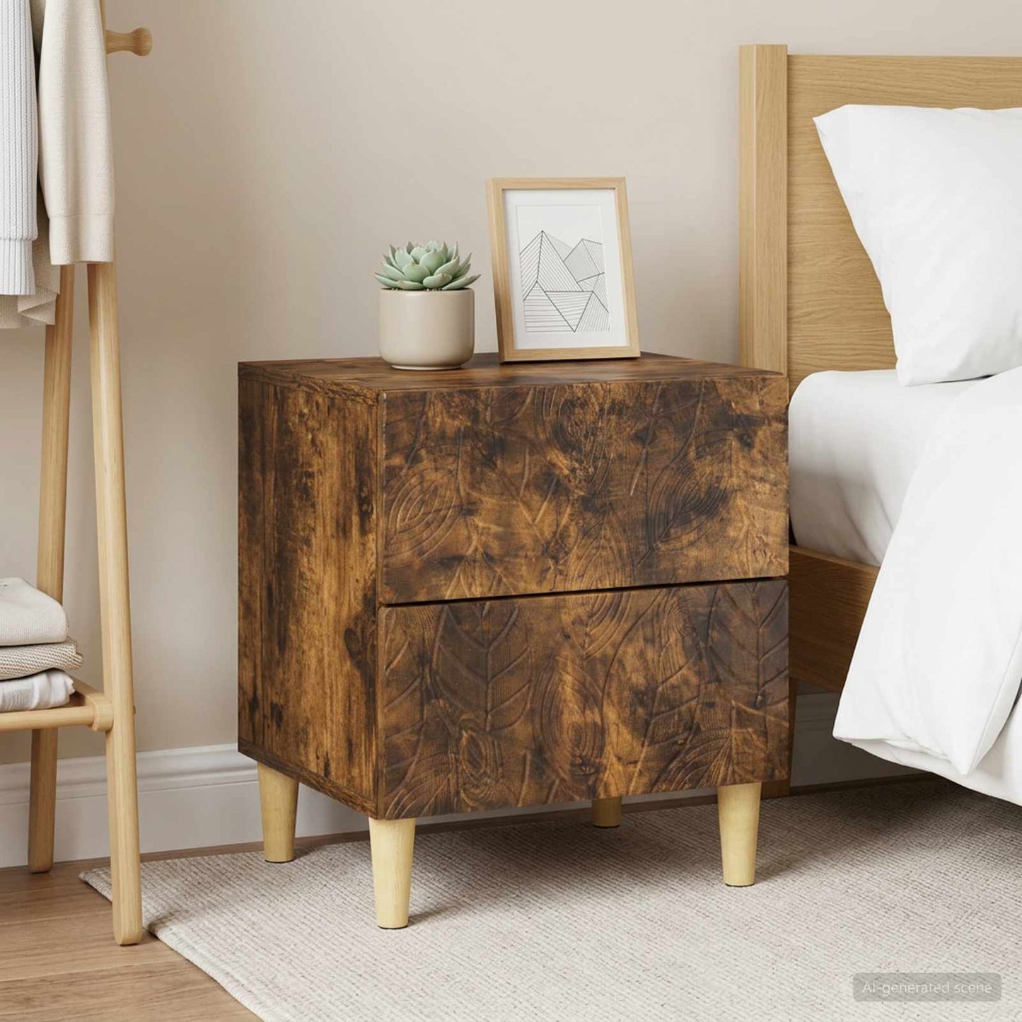 vidaXL Κομοδίνο 2 τμχ. Καπνισμένο Ξύλο Δρυός 43 x 34,5 x 48 εκ