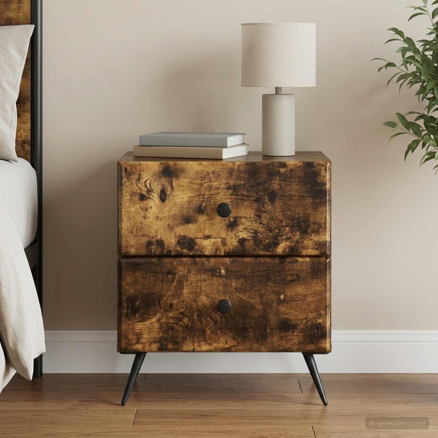 vidaXL Κομοδίνο Καπνισμένο Ξύλο Δρυός 43 x 34,5 x 47,5 εκ