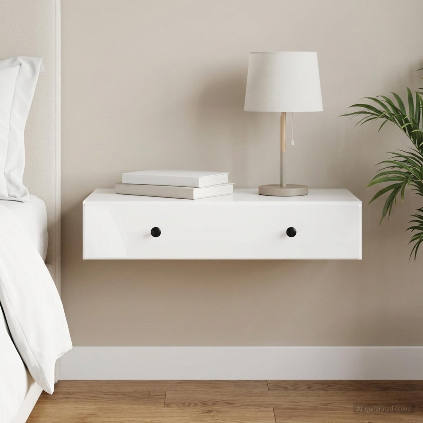 vidaXL Τραπεζάκι Τοίχου Γυαλιστερό Λευκό 87,5 x 34,5 x 17 εκ.