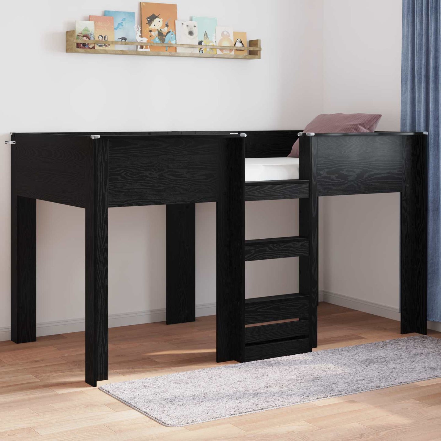 vidaXL Κρεβάτι Κουκέτα για Παιδιά Μαύρη Οξυά 90 x 200 cm