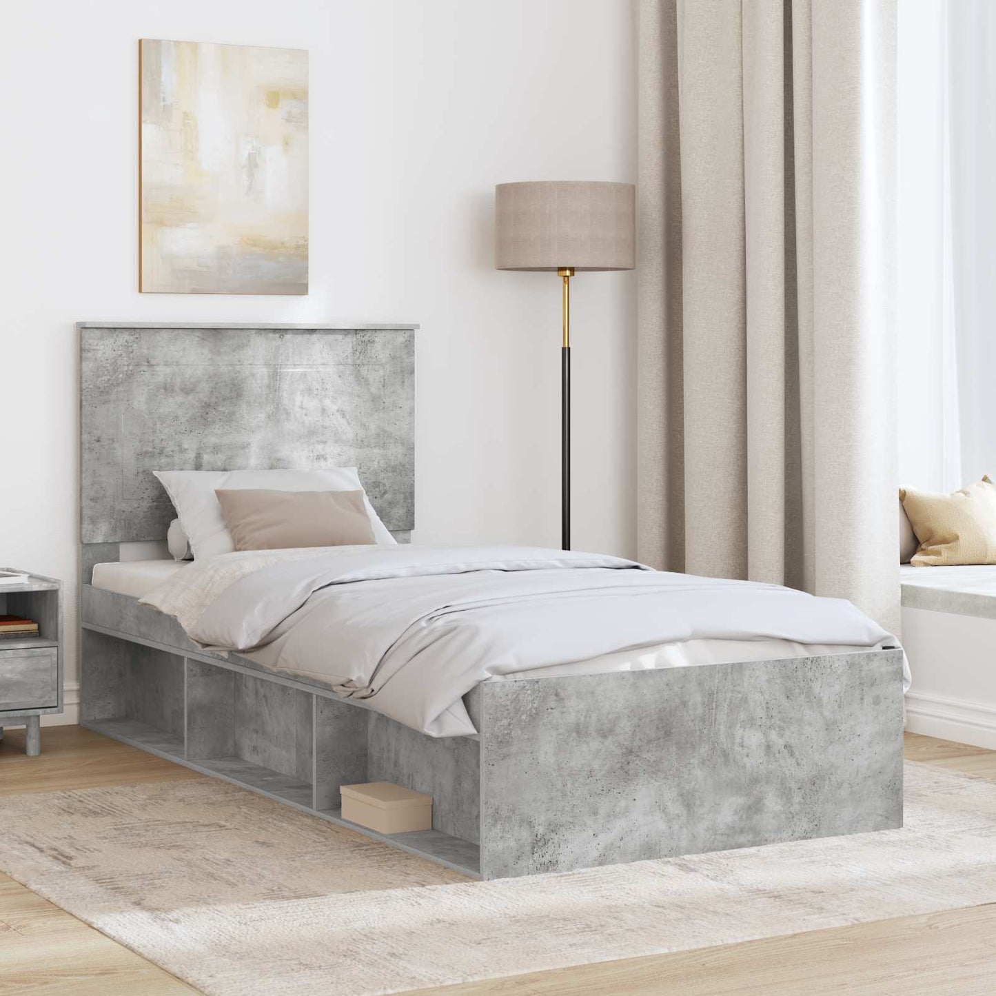 vidaXL Σκελετός Κρεβατιού Γκρι Μπετόν 75 x 190 cm Στερεά ξυλεία πεύκου