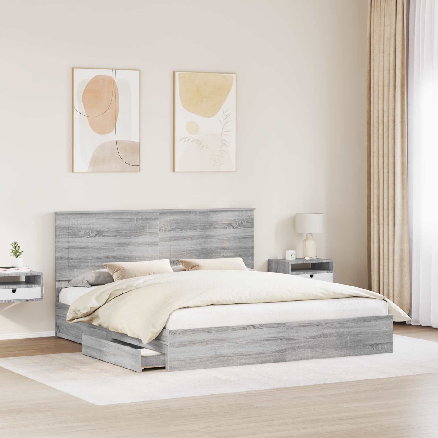 vidaXL Κρεβάτι Αποθήκης Γκρίζο Σονομα 200 x 200 cm Επεξεργασμένο Ξύλο