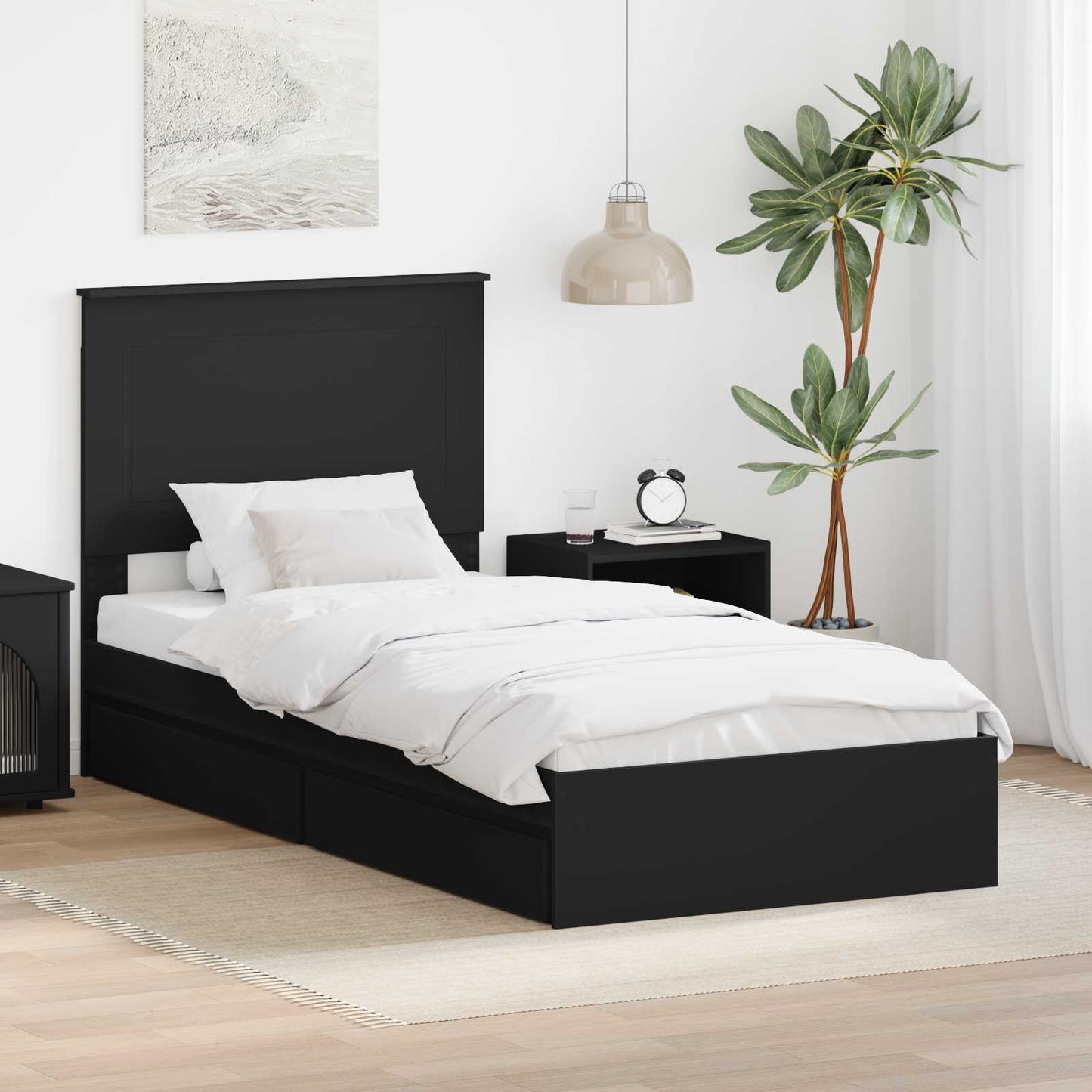 vidaXL Κρεβάτι Αποθήκης Μαύρο 90 x 190 cm Επεξεργασμένο Ξύλο