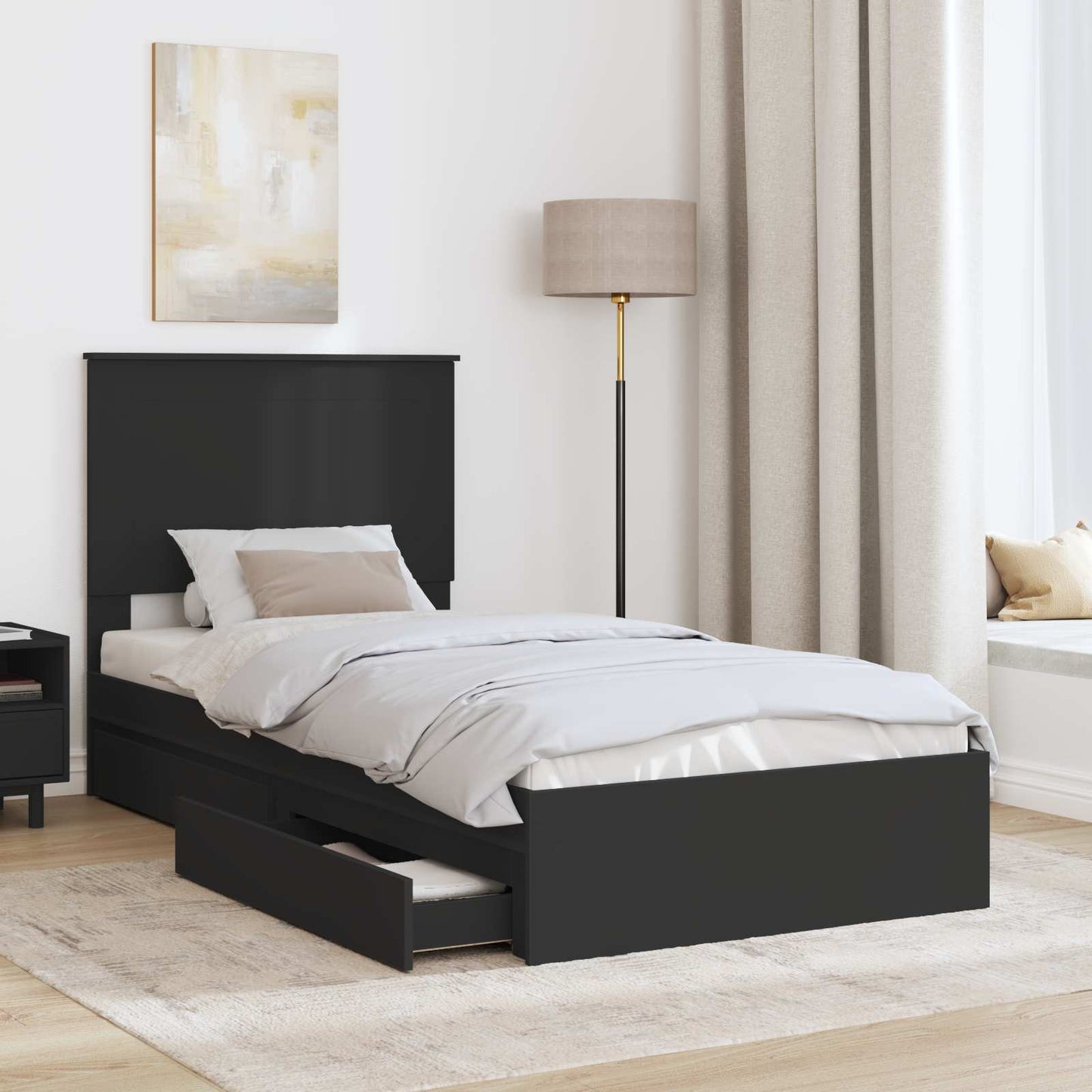 vidaXL Κρεβάτι Αποθήκης Μαύρο 90 x 190 cm Επεξεργασμένο Ξύλο