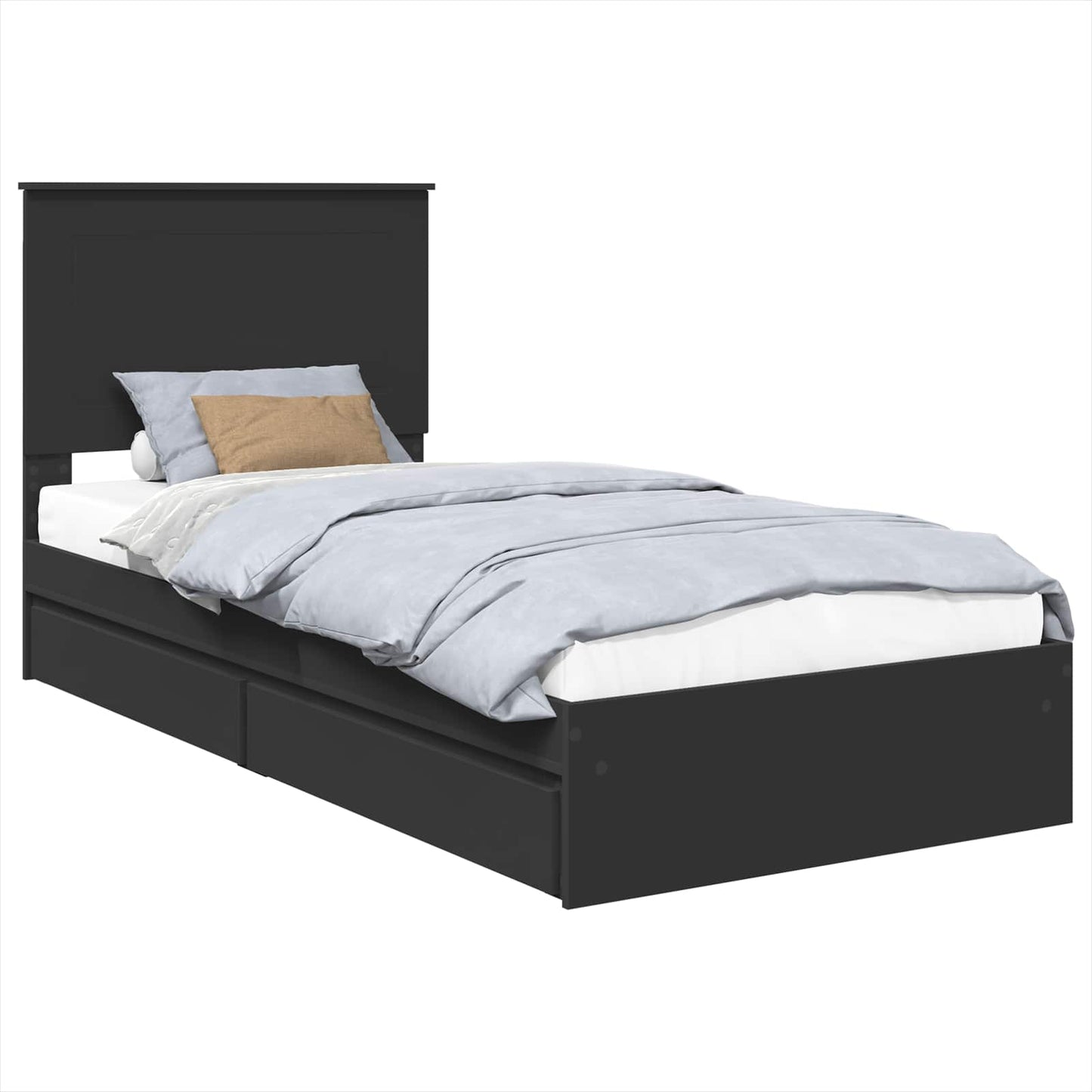 vidaXL Κρεβάτι Αποθήκης Μαύρο 90 x 190 cm Επεξεργασμένο Ξύλο