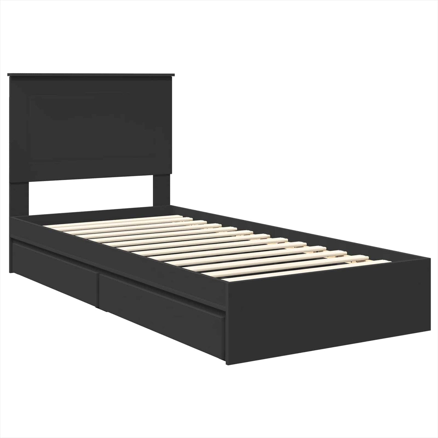 vidaXL Κρεβάτι Αποθήκης Μαύρο 90 x 190 cm Επεξεργασμένο Ξύλο