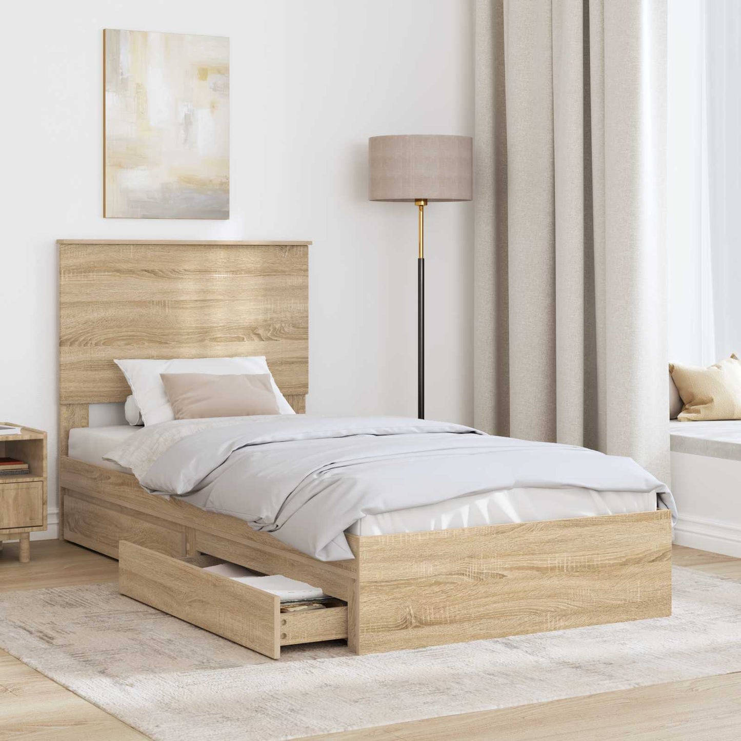 vidaXL Κρεβάτι Αποθήκης Δρύς Sonoma 75 x 190 cm Επεξεργασμένο Ξύλο