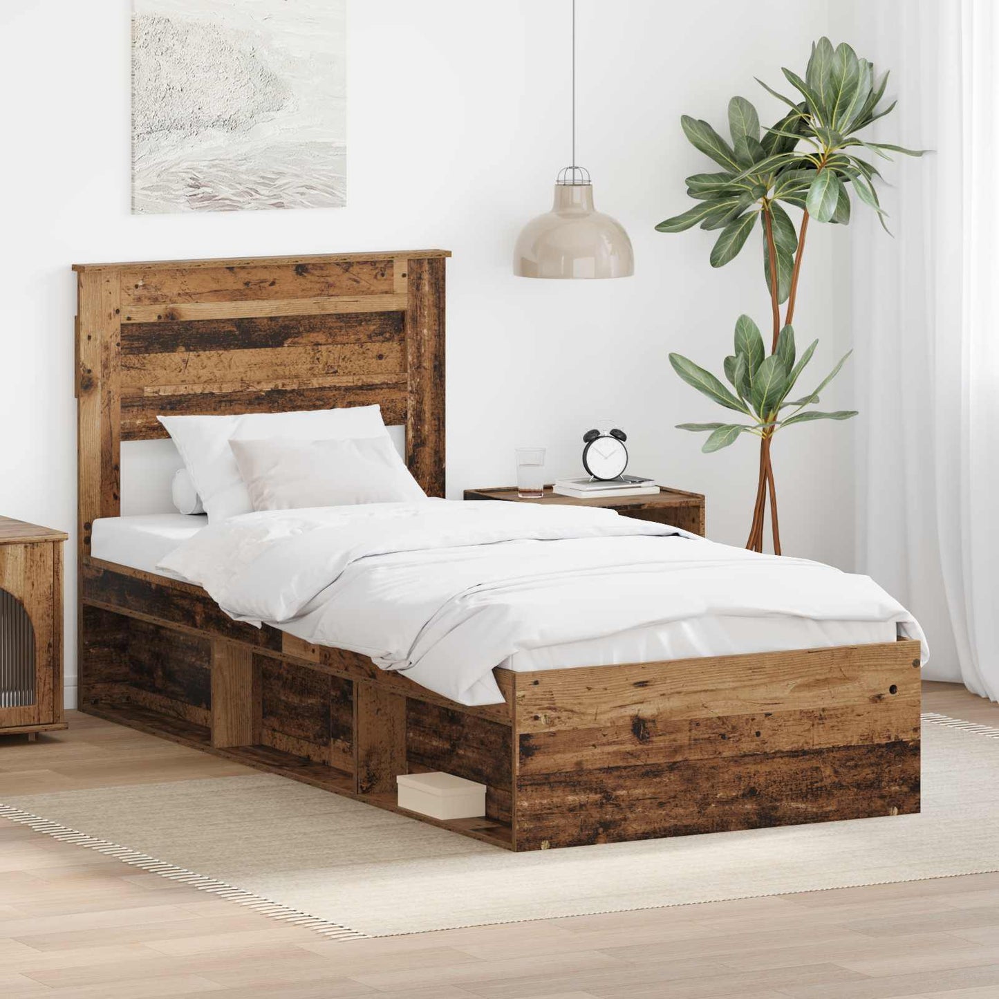 vidaXL Σκελετός Κρεβατιού Παλιό ξύλο 90 x 200 cm Στερεά ξυλεία πεύκου