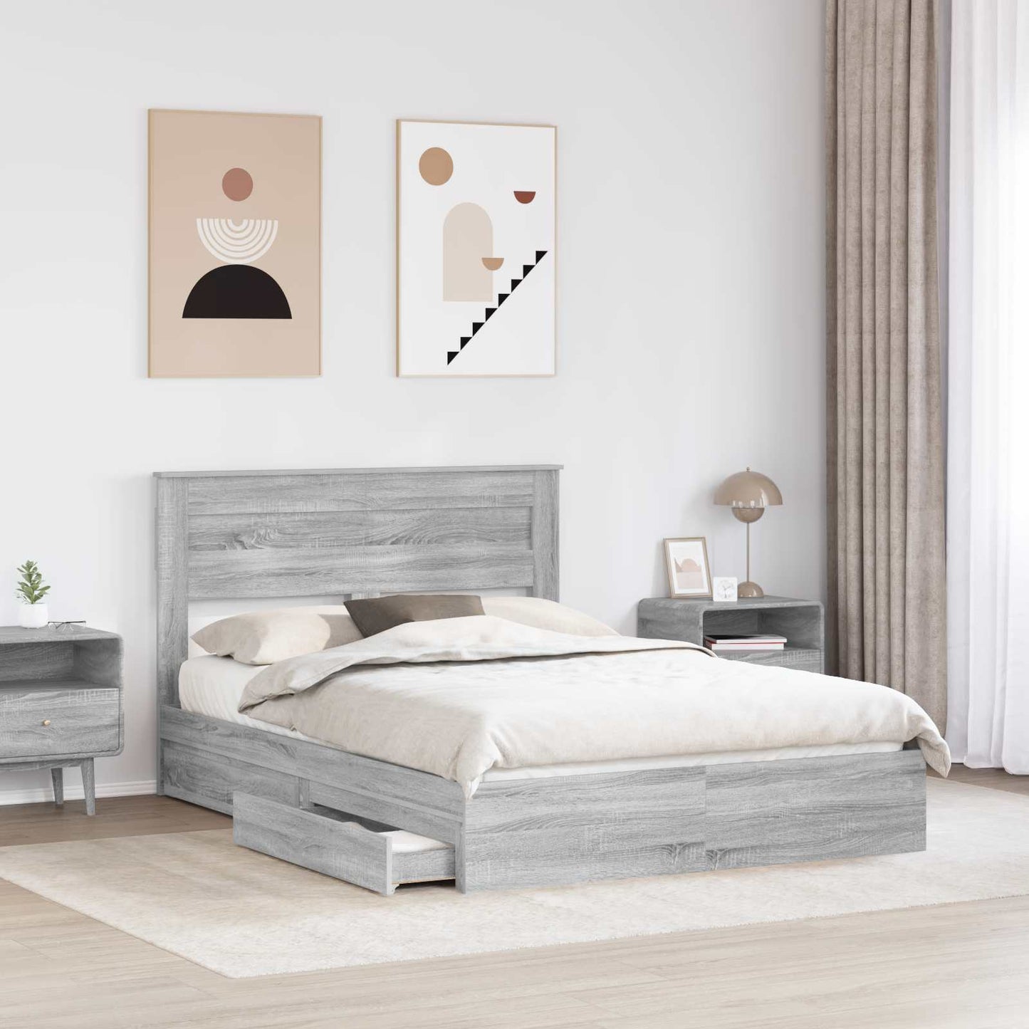 vidaXL Κρεβάτι Αποθήκης Γκρίζο Σονομα 150 x 200 cm Επεξεργασμένο Ξύλο