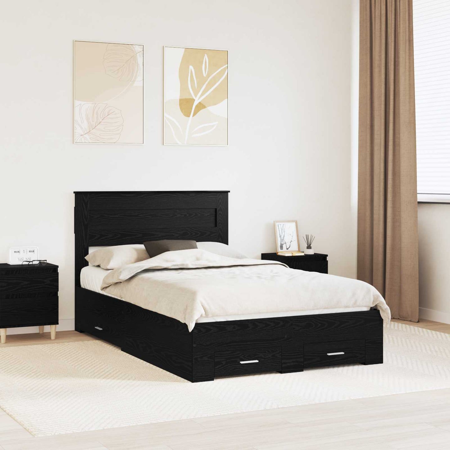 vidaXL Σκελετός Κρεβατιού Μαύρη Οξυά 135 x 190 cm Επεξεργασμένο Ξύλο