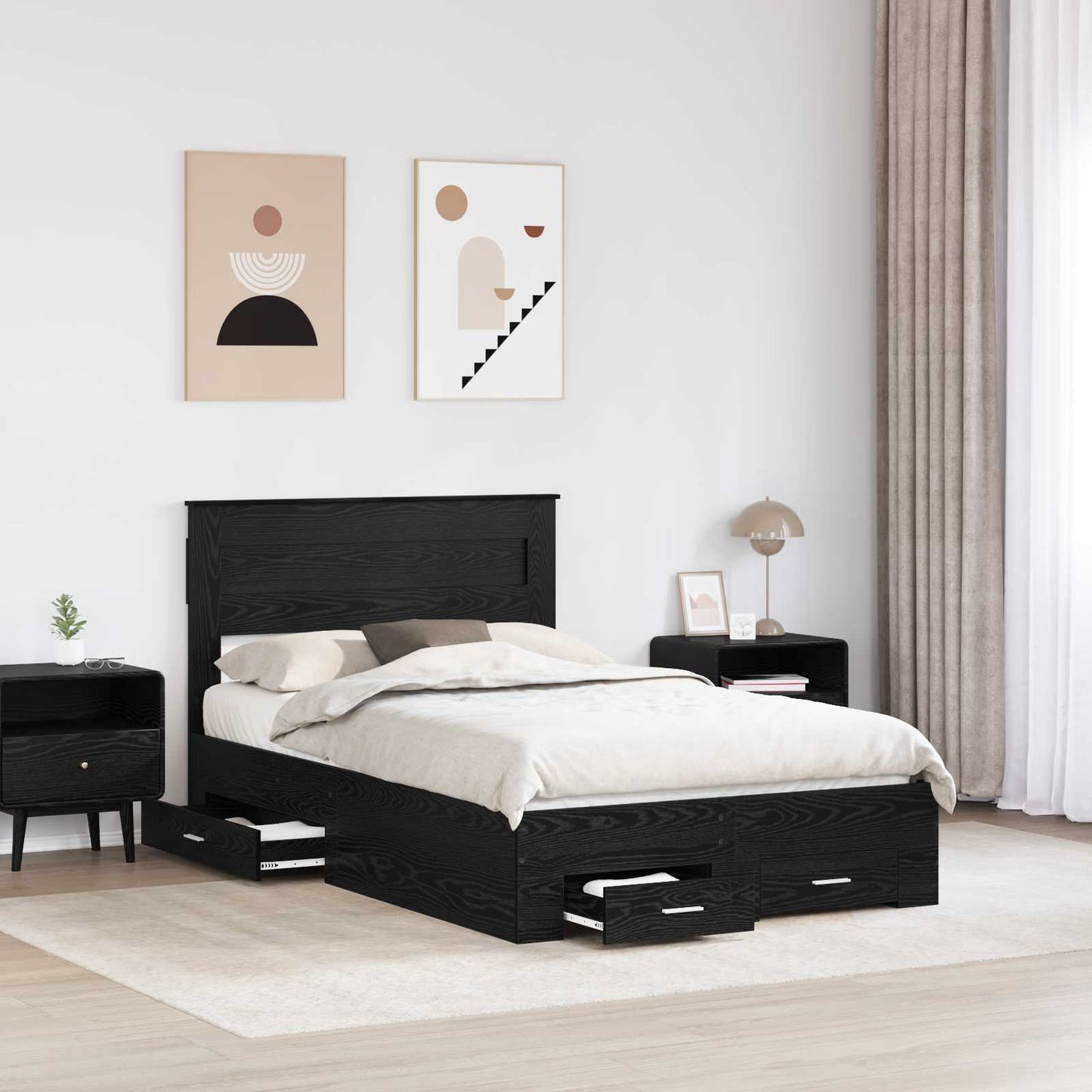 vidaXL Σκελετός Κρεβατιού Μαύρη Οξυά 135 x 190 cm Επεξεργασμένο Ξύλο