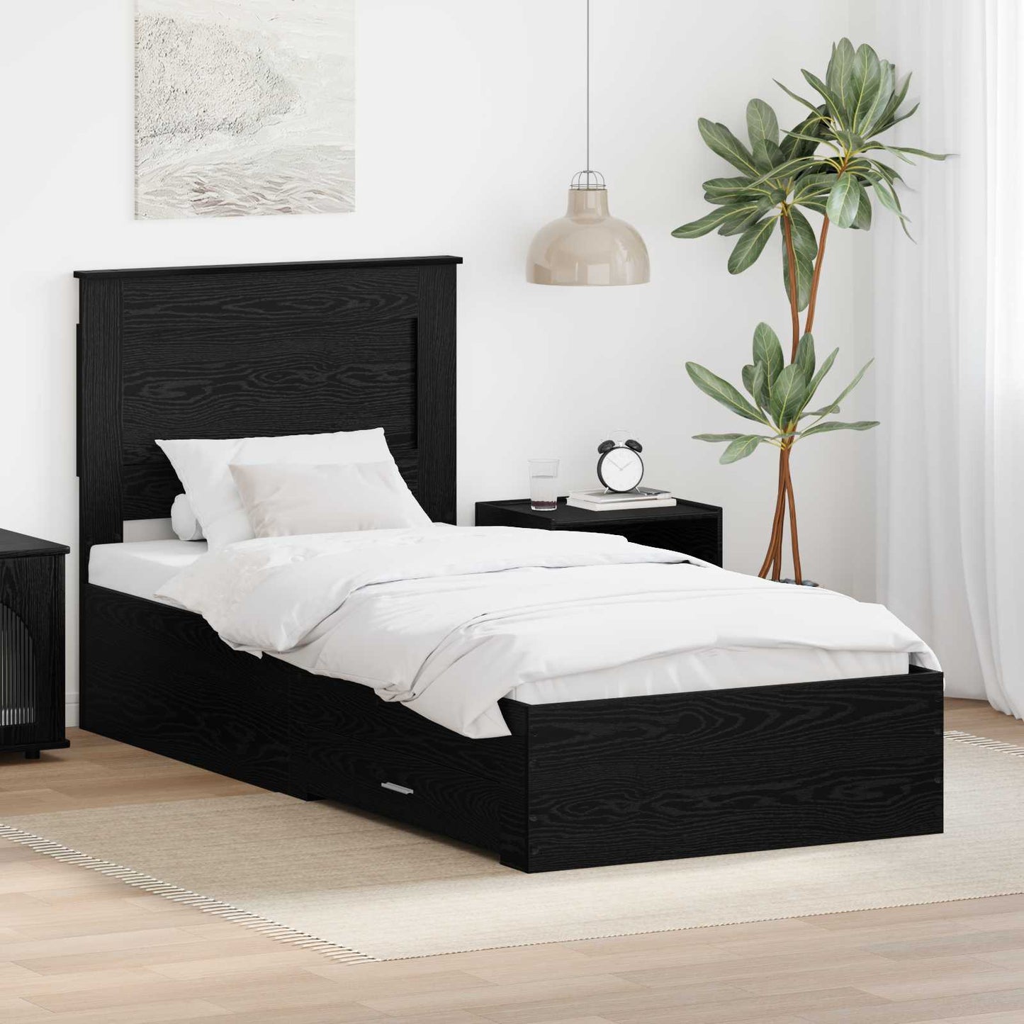 vidaXL Σκελετός Κρεβατιού Μαύρη Οξυά 90 x 190 cm Επεξεργασμένο Ξύλο