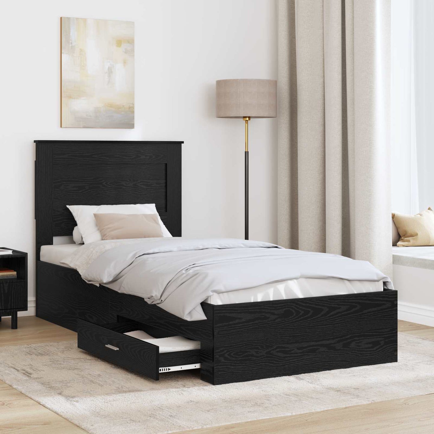 vidaXL Σκελετός Κρεβατιού Μαύρη Οξυά 90 x 190 cm Επεξεργασμένο Ξύλο