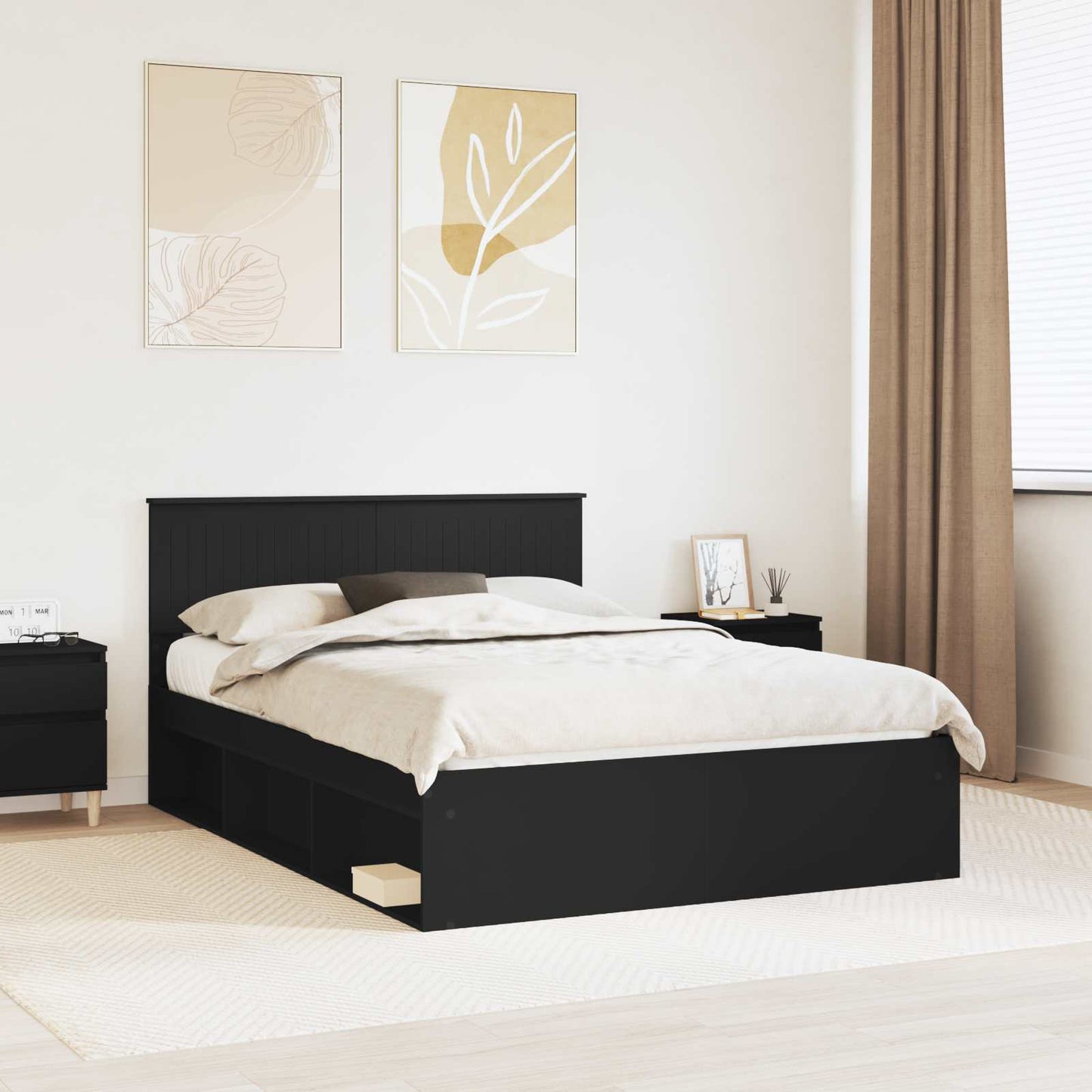 vidaXL Σκελετός Κρεβατιού Μαύρο 135 x 190 cm Στερεά ξυλεία πεύκου