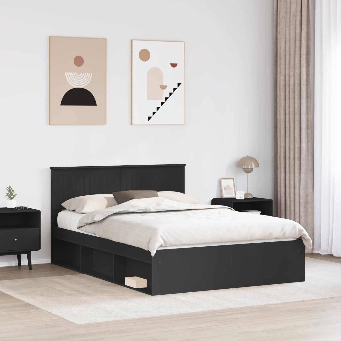 vidaXL Σκελετός Κρεβατιού Μαύρο 135 x 190 cm Στερεά ξυλεία πεύκου
