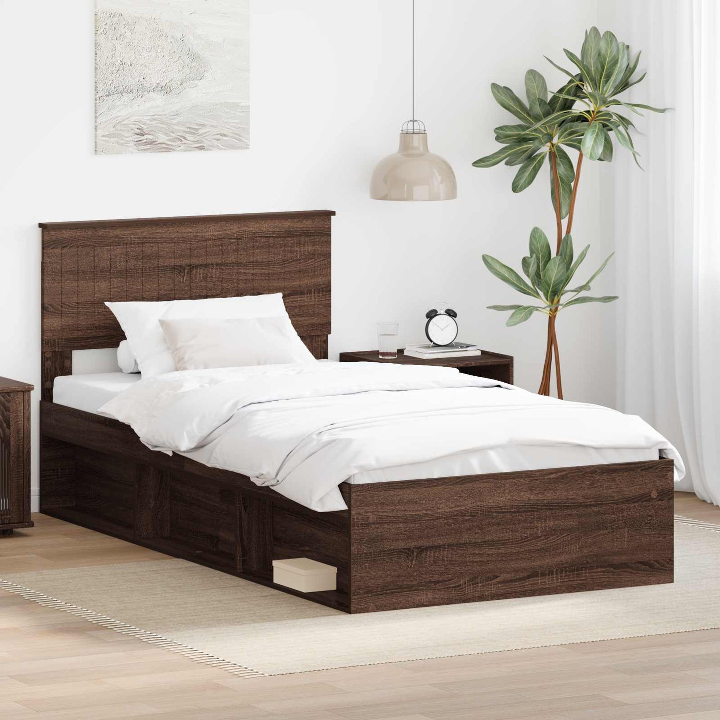 vidaXL Σκελετός Κρεβατιού Καφέ δρυς 100 x 200 cm Στερεά ξυλεία πεύκου