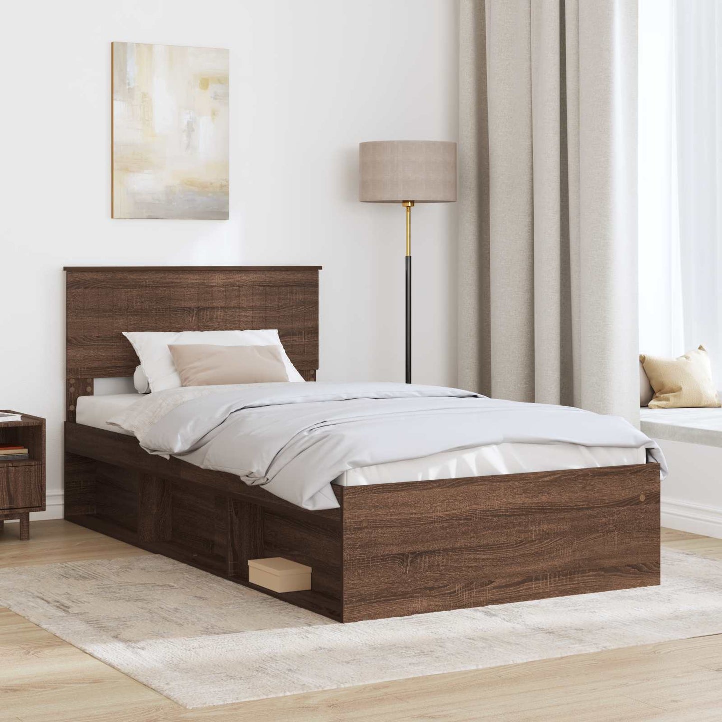 vidaXL Σκελετός Κρεβατιού Καφέ δρυς 100 x 200 cm Στερεά ξυλεία πεύκου