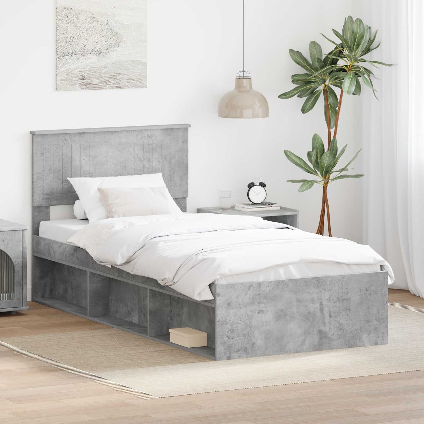 vidaXL Σκελετός Κρεβατιού Σκυρόδεμα 90 x 200 cm Στερεά ξυλεία πεύκου