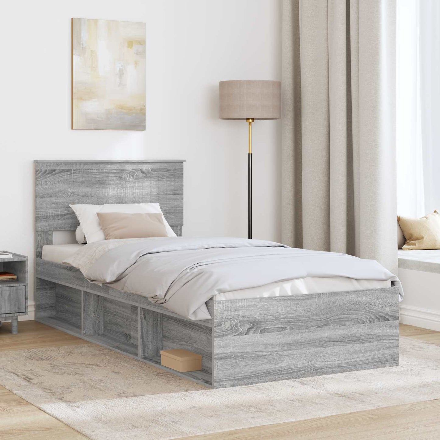 vidaXL Σκελετός Κρεβατιού Γκρι Sonoma 90 x 190 cm Στερεά ξυλεία πεύκου