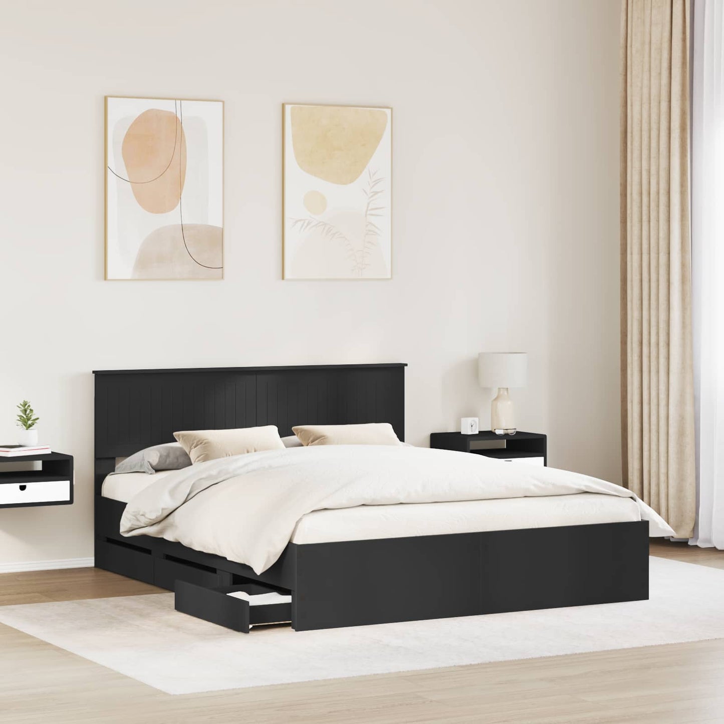 vidaXL Σκελετός Κρεβατιού Μαύρο 160 x 200 cm Μηχανήματος Ξύλο
