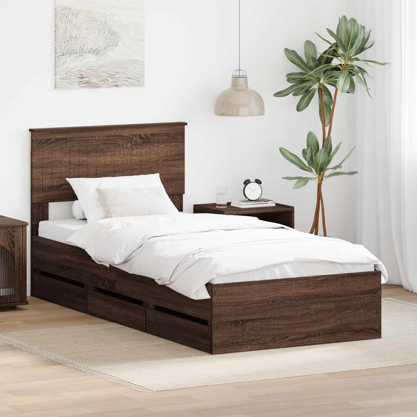 vidaXL Σκελετός Κρεβατιού Καφέ δρυς 90 x 190 cm Μηχανήματος Ξύλο