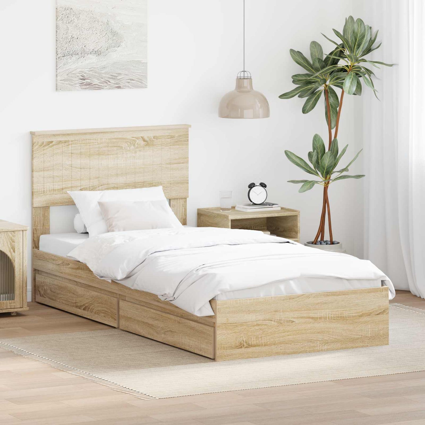 vidaXL Κρεβάτι Αποθήκης Δρύς Sonoma 90 x 200 cm Επεξεργασμένο Ξύλο