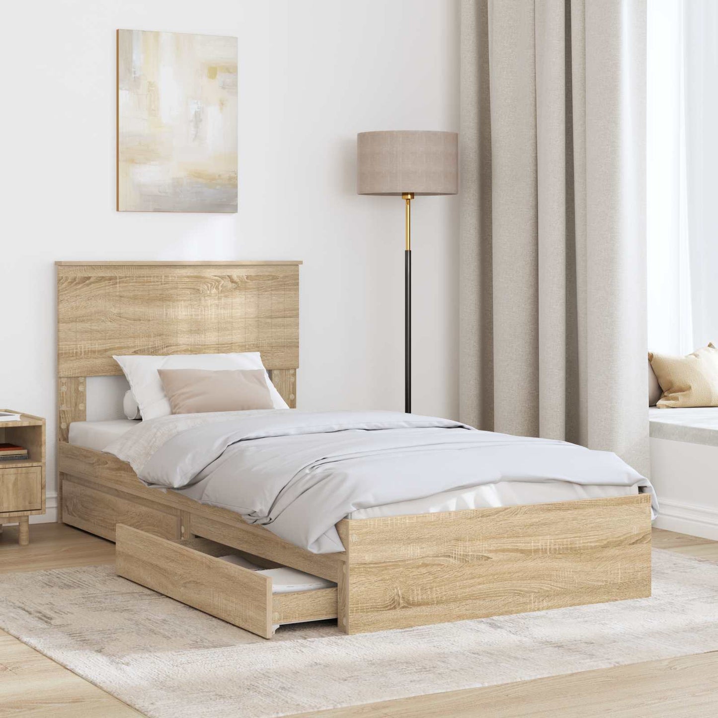 vidaXL Κρεβάτι Αποθήκης Δρύς Sonoma 90 x 200 cm Επεξεργασμένο Ξύλο