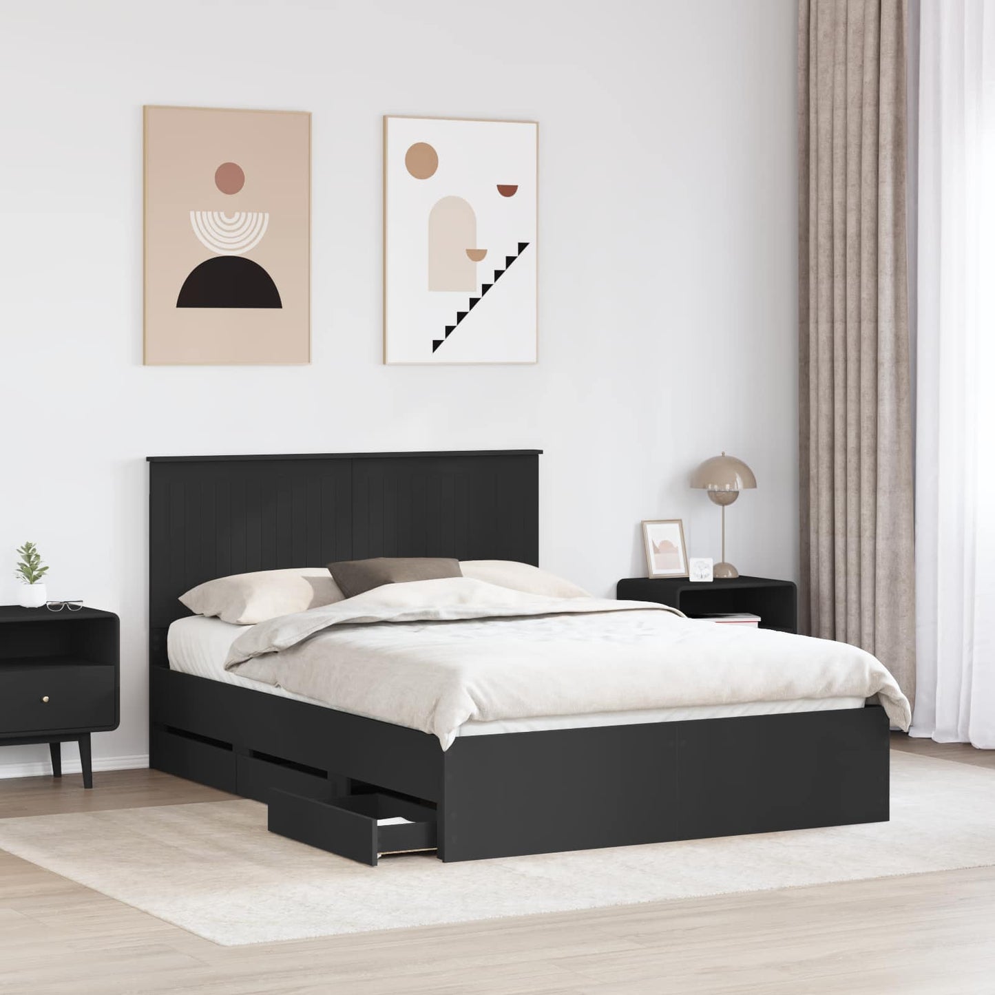 vidaXL Σκελετός Κρεβατιού Μαύρο 140 x 200 cm Μηχανήματος Ξύλο
