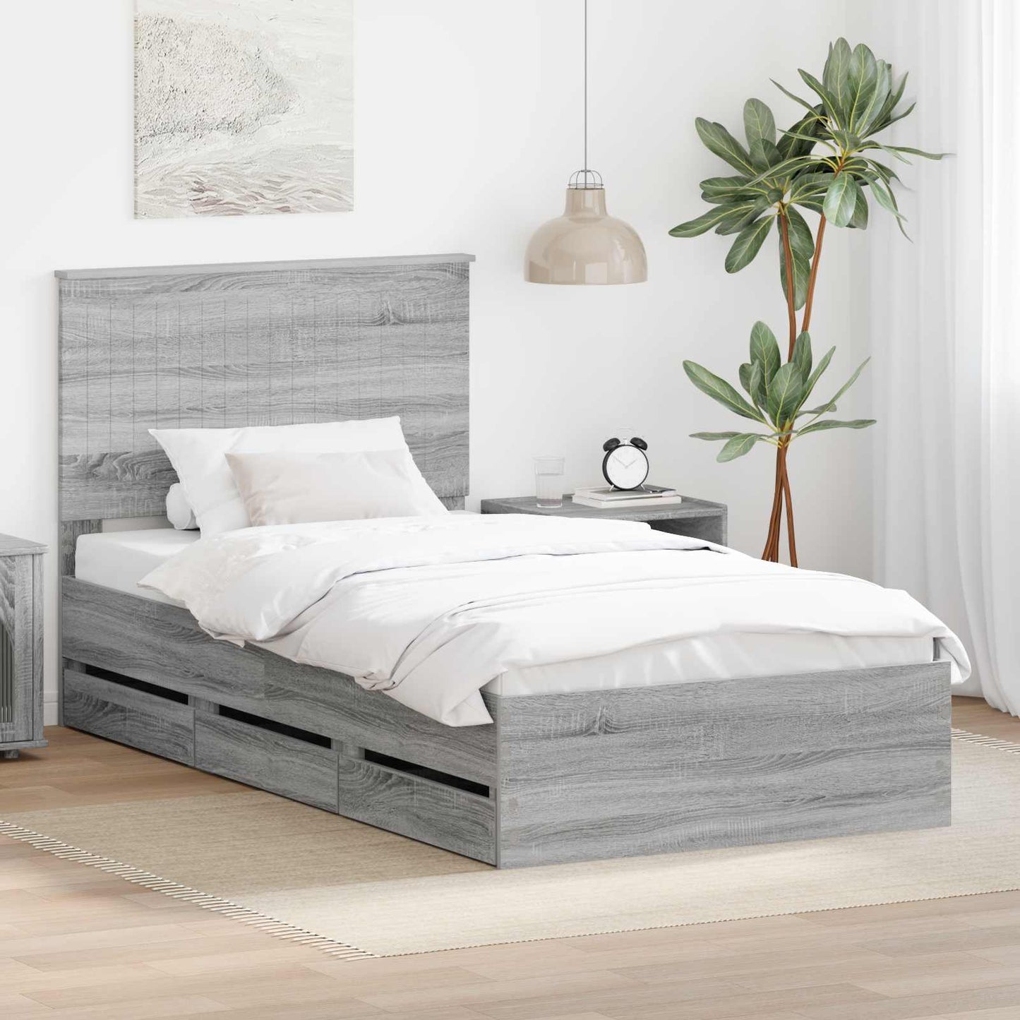 vidaXL Σκελετός Κρεβατιού Γκρίζο Σονομα 100 x 200 cm Μηχανήματος Ξύλο