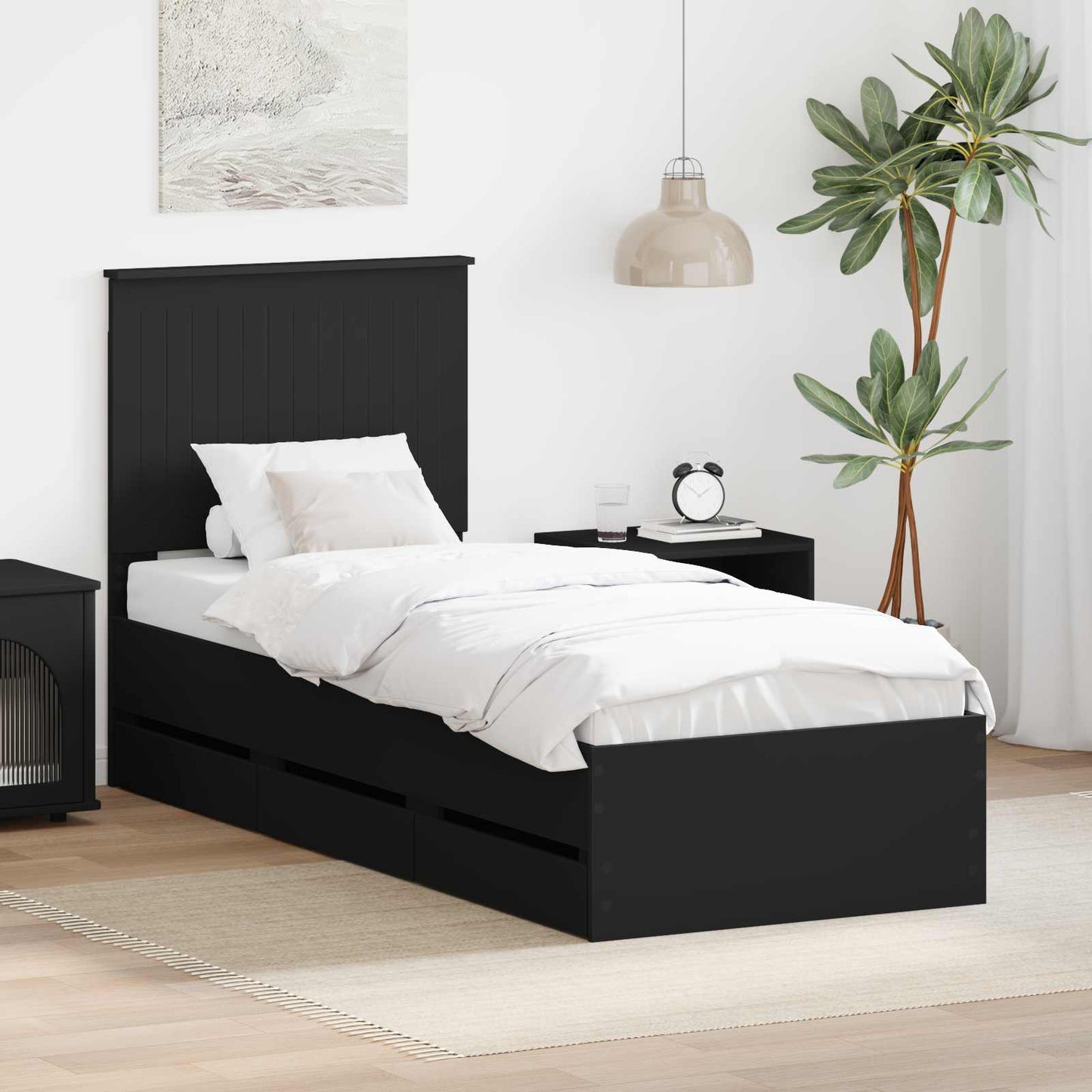 vidaXL Σκελετός Κρεβατιού Μαύρο 90 x 200 cm Μηχανήματος Ξύλο