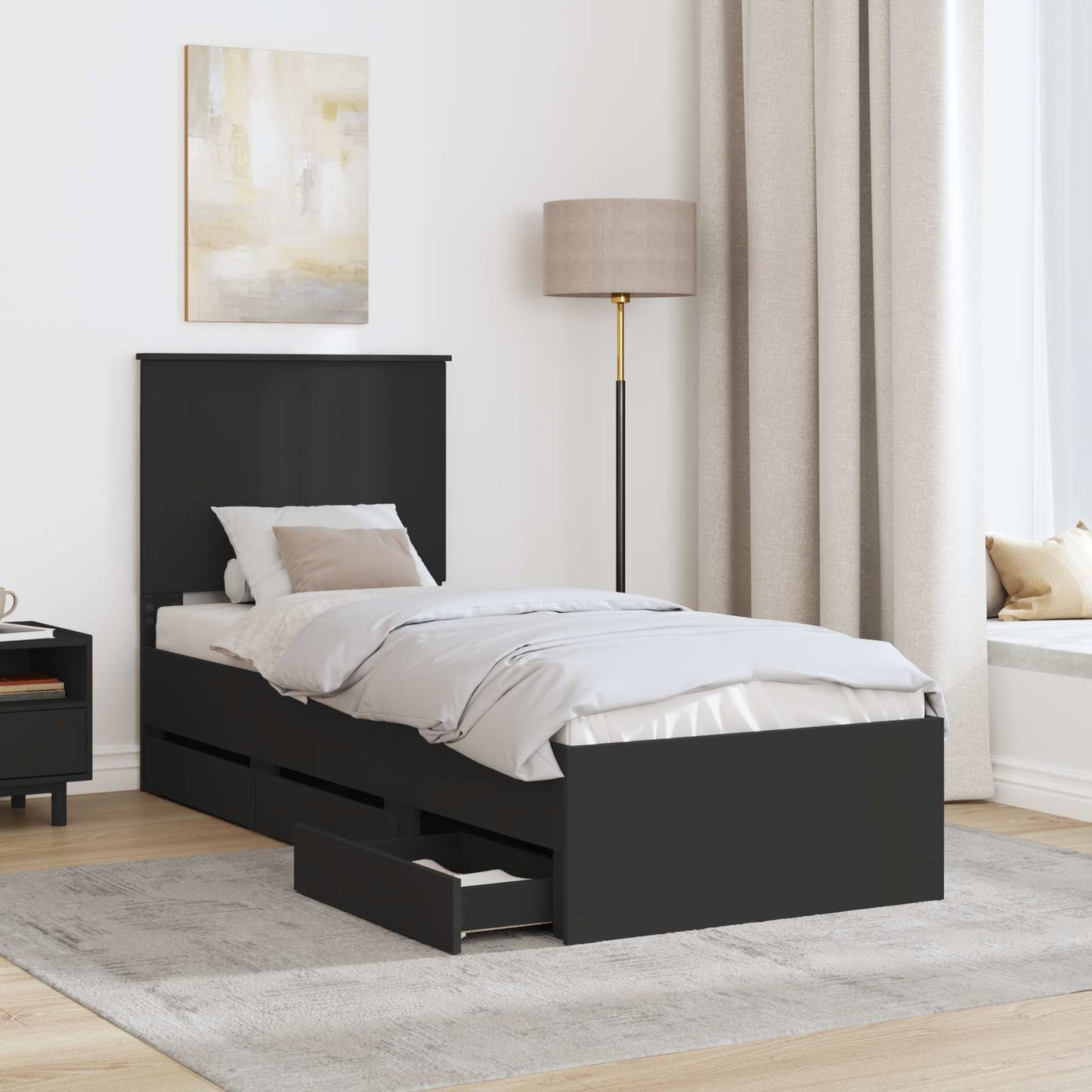 vidaXL Σκελετός Κρεβατιού Μαύρο 75 x 190 cm Μηχανήματος Ξύλο