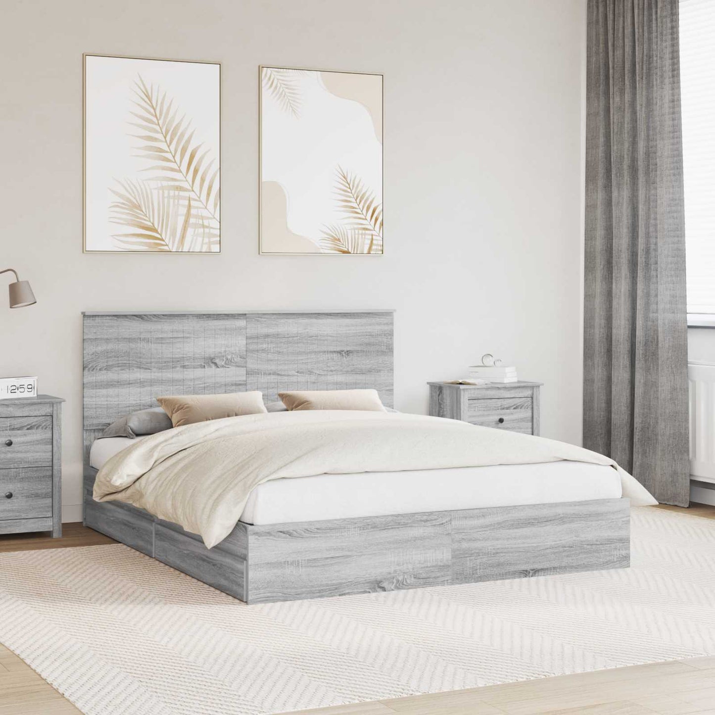 vidaXL Κρεβάτι Αποθήκης Γκρίζο Σονομα 160 x 200 cm Επεξεργασμένο Ξύλο