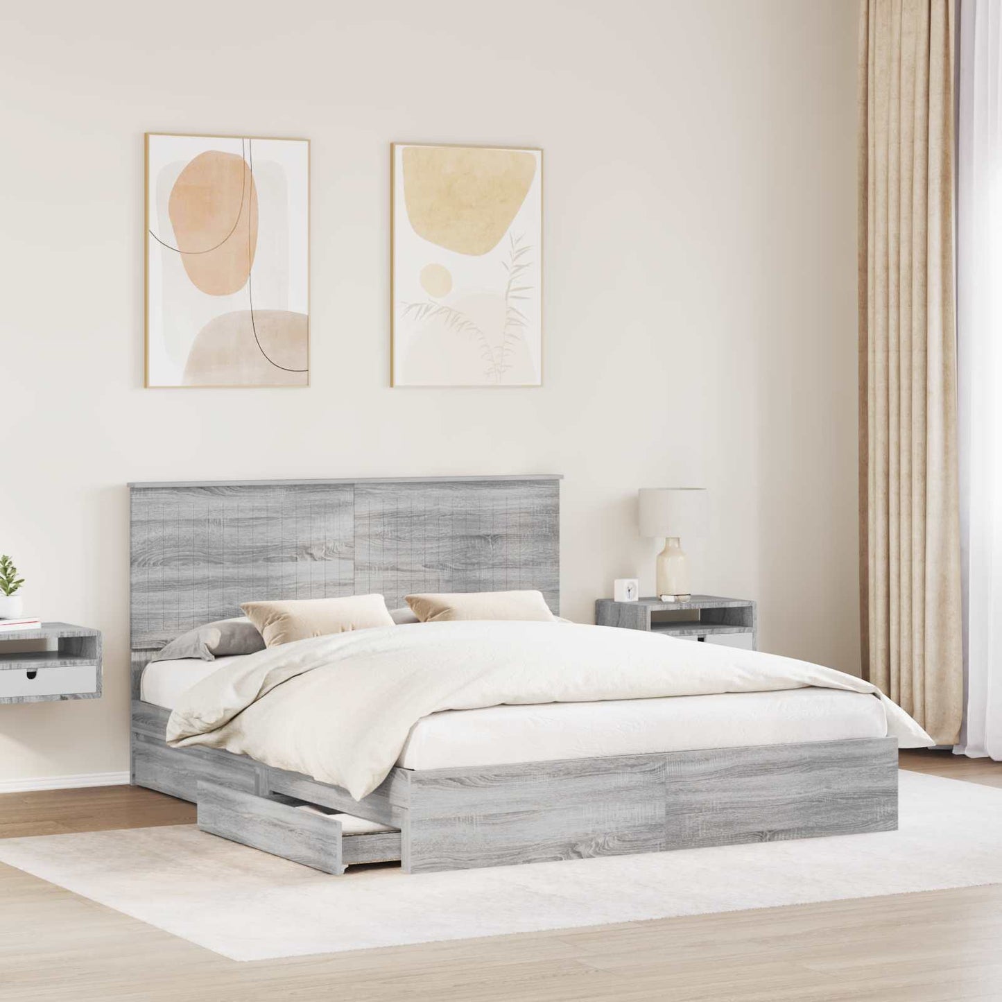 vidaXL Κρεβάτι Αποθήκης Γκρίζο Σονομα 160 x 200 cm Επεξεργασμένο Ξύλο