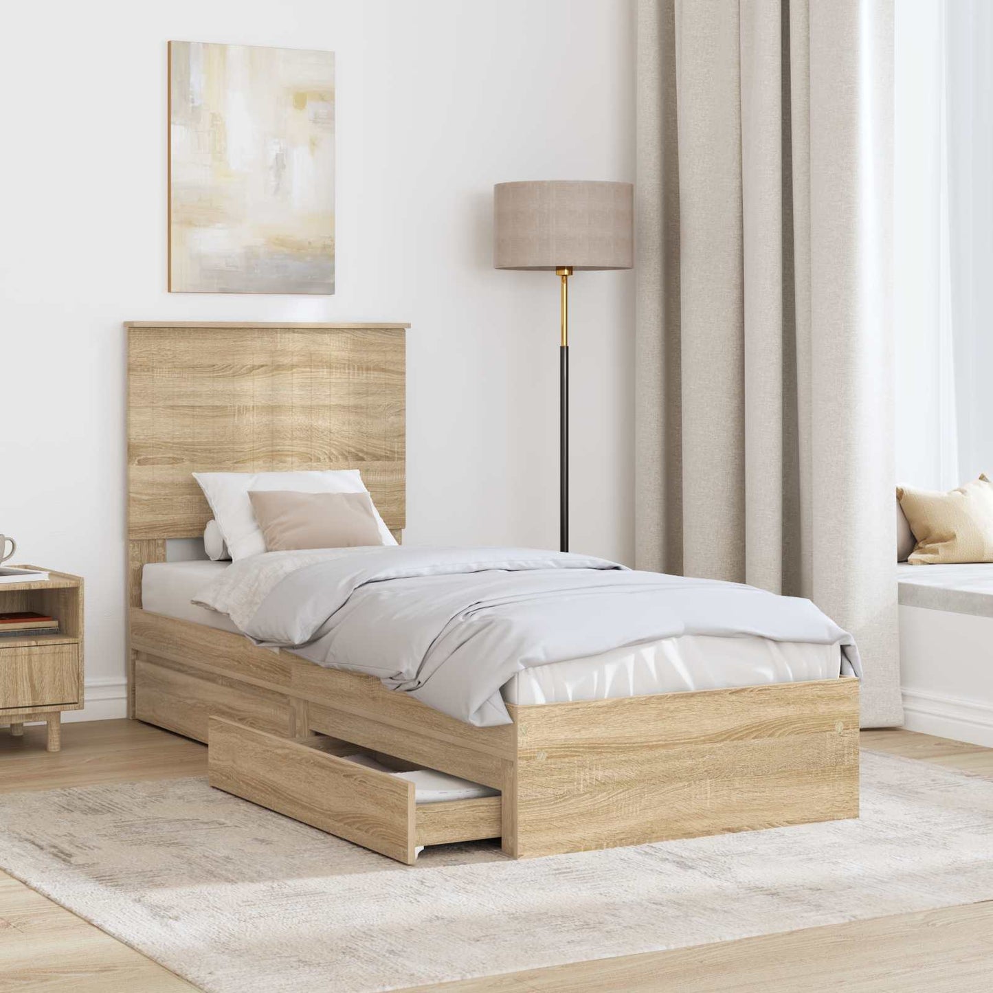 vidaXL Κρεβάτι Αποθήκης Δρύς Sonoma 75 x 190 cm Επεξεργασμένο Ξύλο