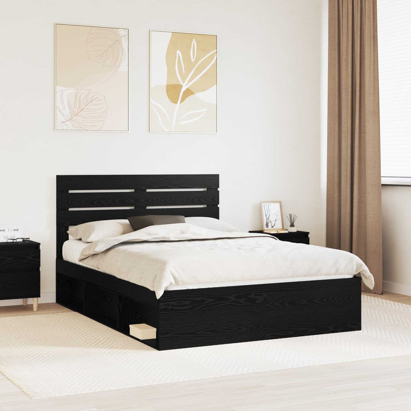 vidaXL Σκελετός Κρεβατιού Μαύρο 150 x 200 cm Στερεά ξυλεία πεύκου