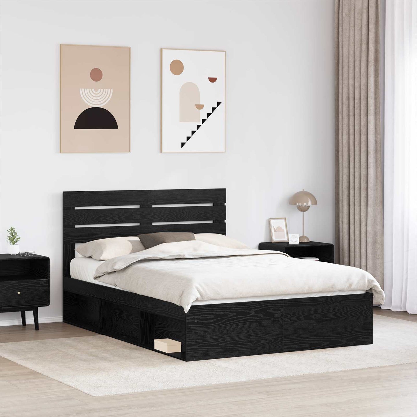 vidaXL Σκελετός Κρεβατιού Μαύρο 150 x 200 cm Στερεά ξυλεία πεύκου