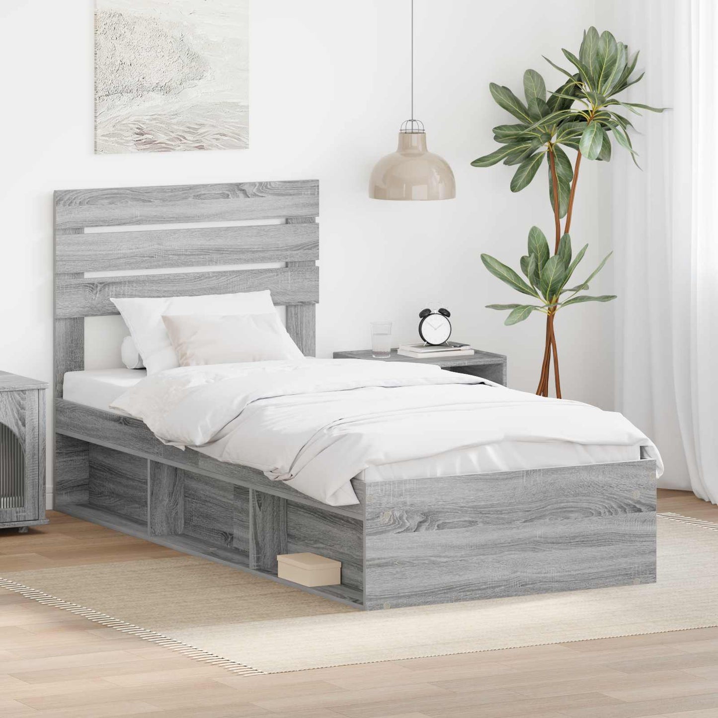 vidaXL Σκελετός Κρεβατιού Γκρι Sonoma 90 x 200 cm Στερεά ξυλεία πεύκου