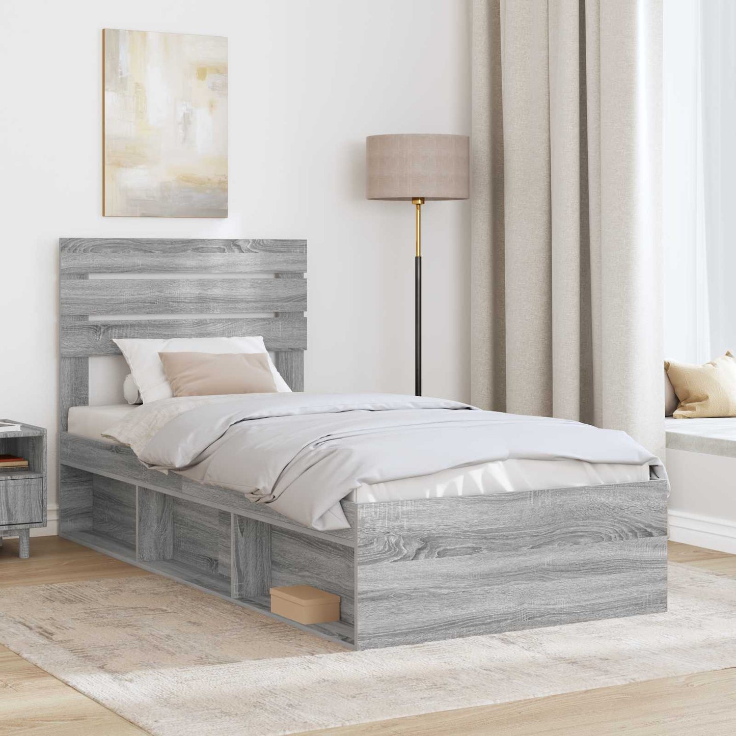 vidaXL Σκελετός Κρεβατιού Γκρι Sonoma 90 x 200 cm Στερεά ξυλεία πεύκου