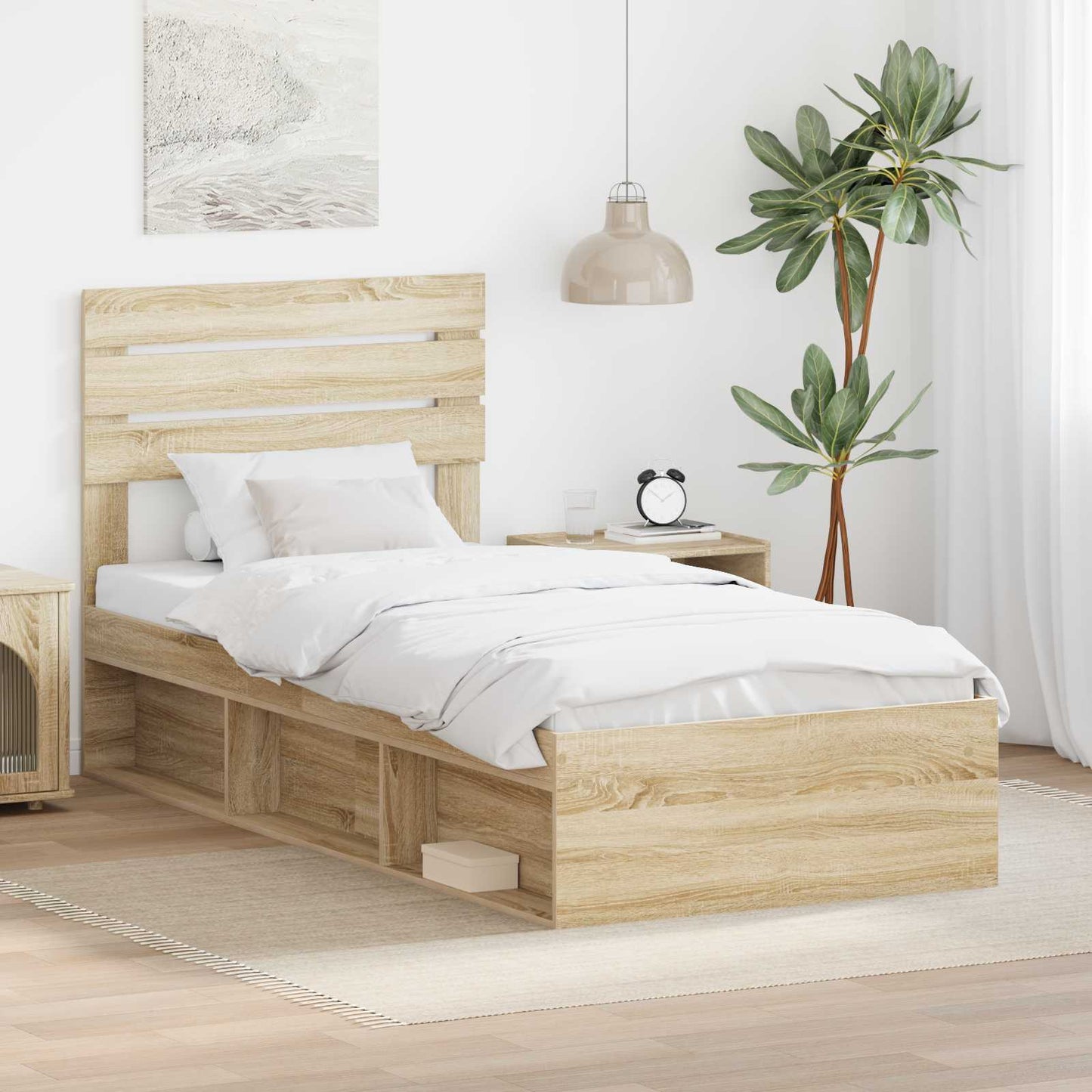 vidaXL Σκελετός Κρεβατιού Sonoma δρυς 90 x 190 cm Στερεά ξυλεία πεύκου
