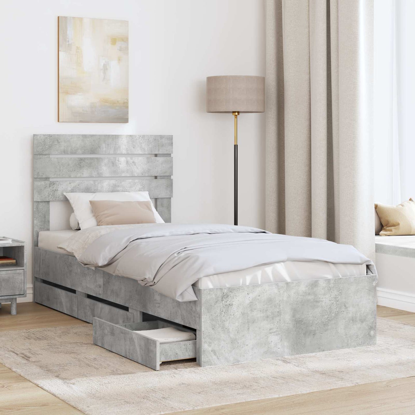 vidaXL Σκελετός Κρεβατιού Σκυρόδεμα Γκρι 90 x 200 cm Μηχανήματος Ξύλο