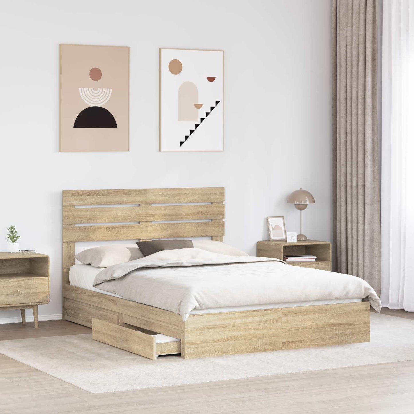 vidaXL Κρεβάτι Αποθήκης Δρύς Sonoma 160 x 200 cm Επεξεργασμένο ξύλο