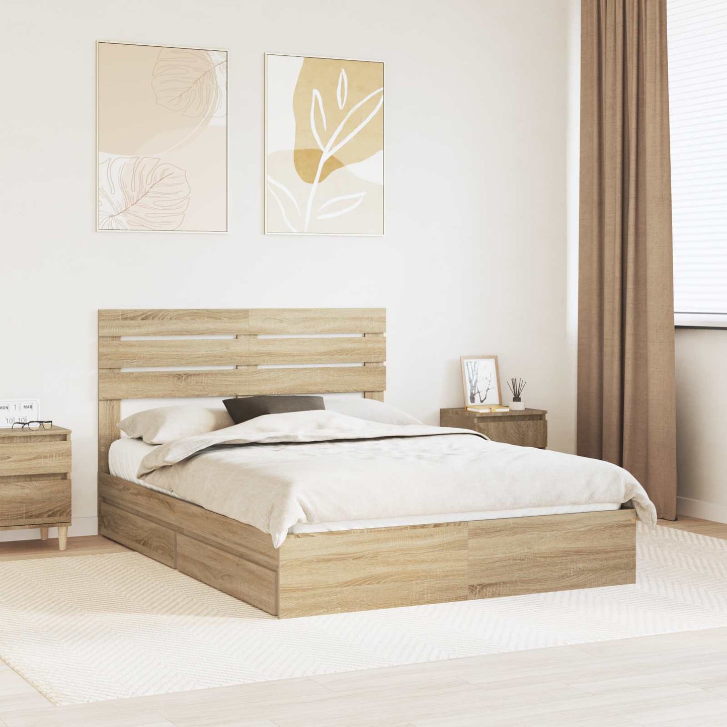 vidaXL Κρεβάτι Αποθήκης Δρύς Sonoma 140 x 200 cm Επεξεργασμένο Ξύλο