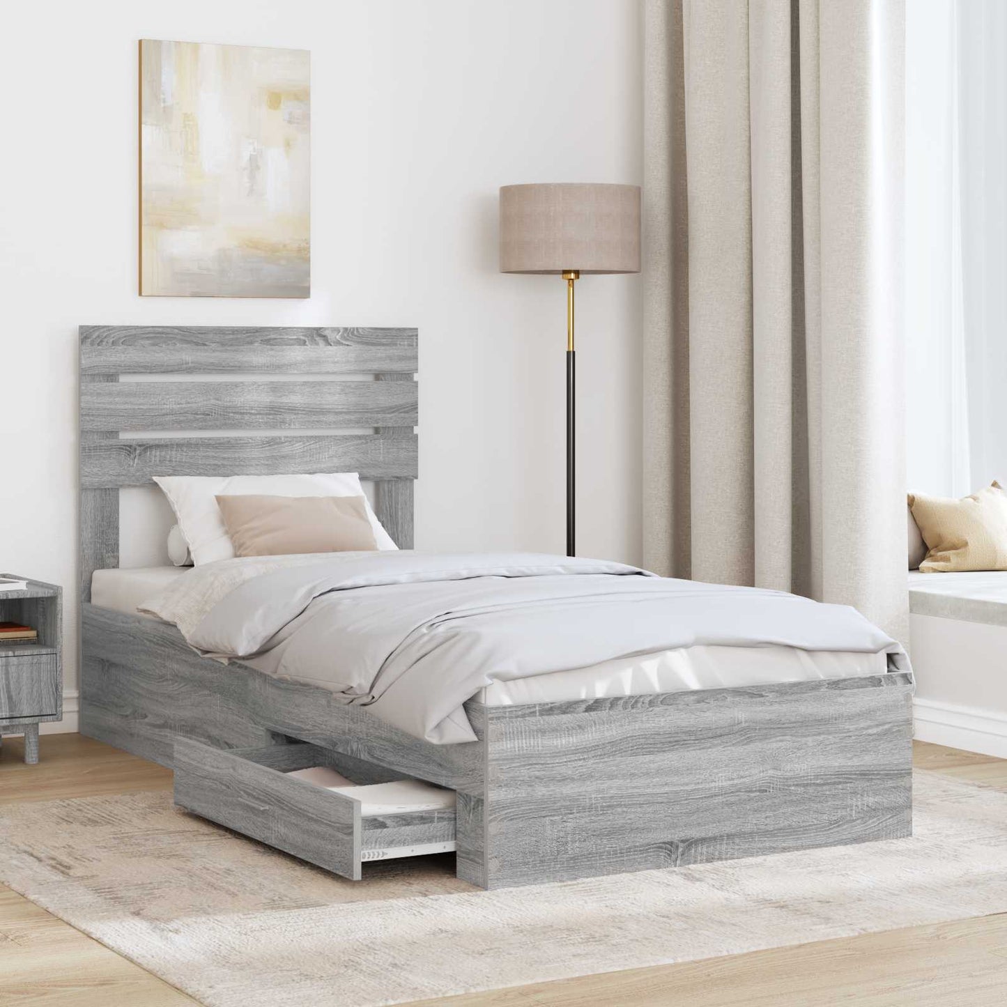 vidaXL Σκελετός Κρεβατιού Γκρίζο Σονομα 90 x 200 cm Επεξεργασμένο Ξύλο