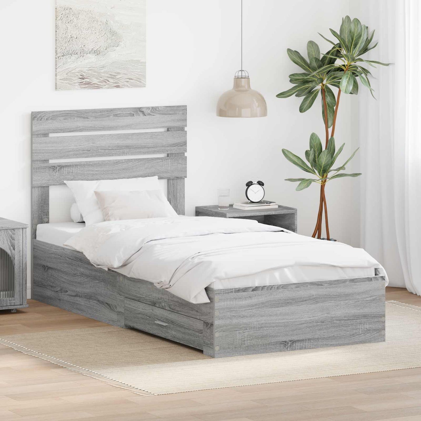 vidaXL Σκελετός Κρεβατιού Γκρίζο Σονομα 90 x 190 cm Επεξεργασμένο Ξύλο