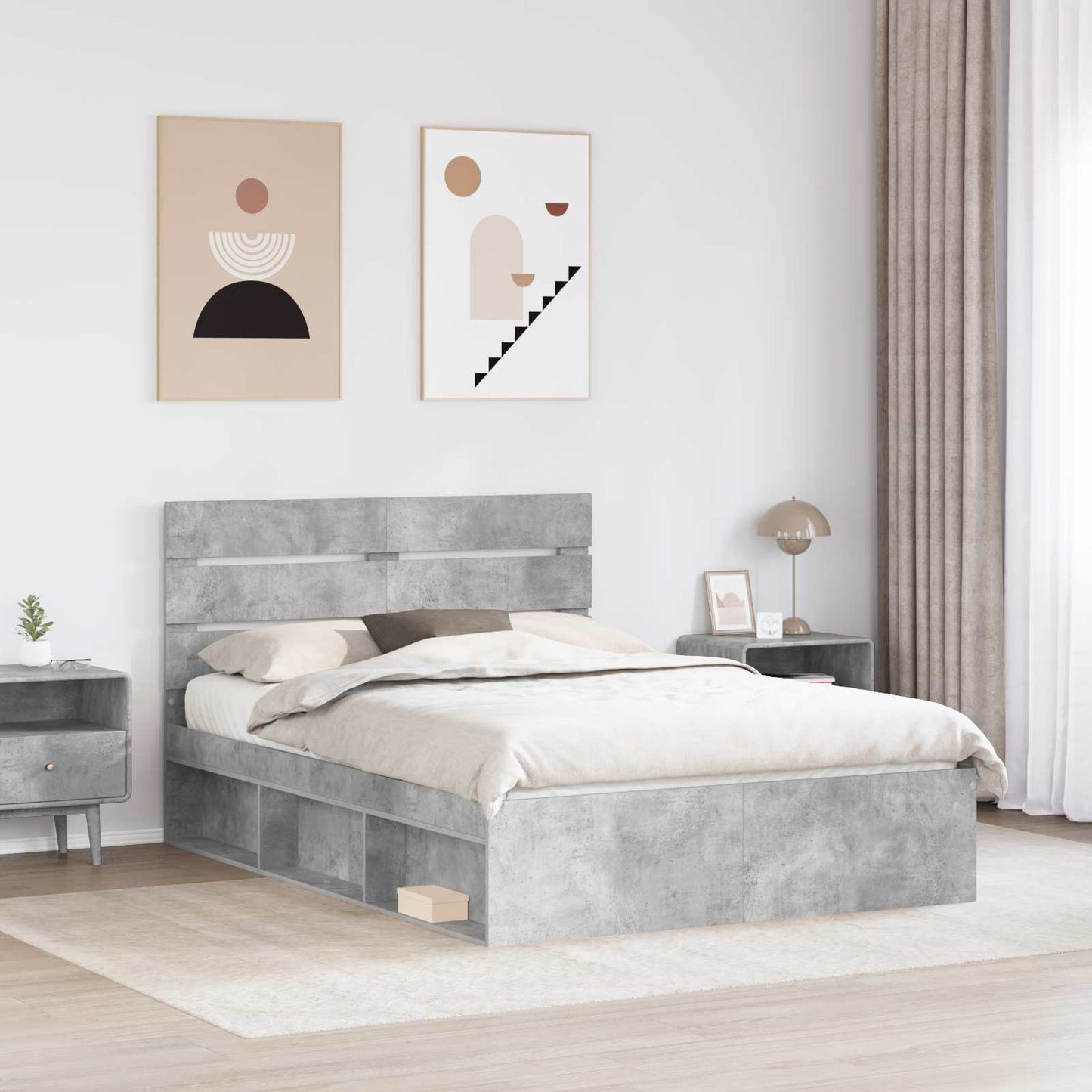 vidaXL Σκελετός Κρεβατιού Σκυρόδεμα 140 x 190 cm Στερεά ξυλεία πεύκου
