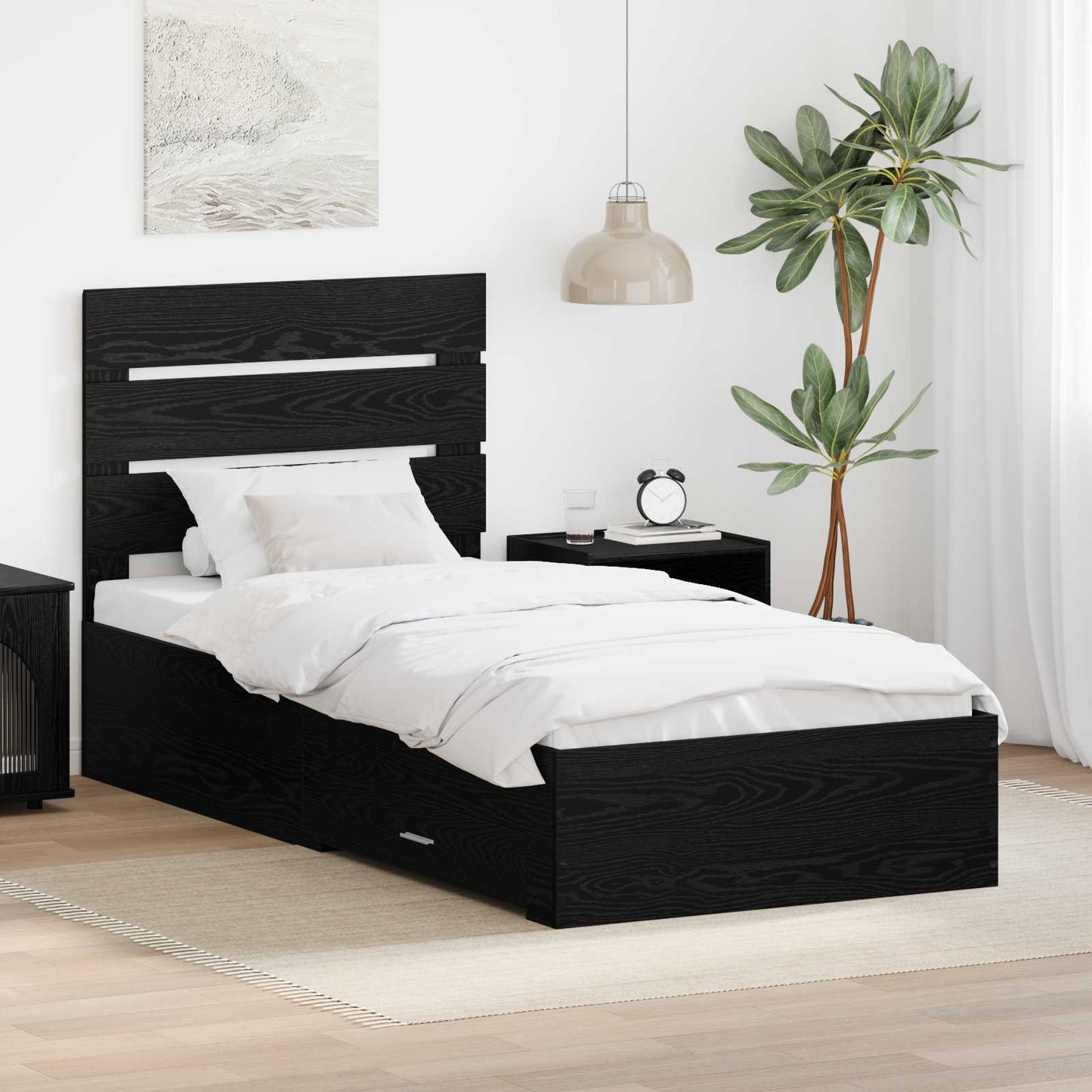 vidaXL Σκελετός Κρεβατιού Μαύρη Οξυά 100 x 200 cm Επεξεργασμένο Ξύλο