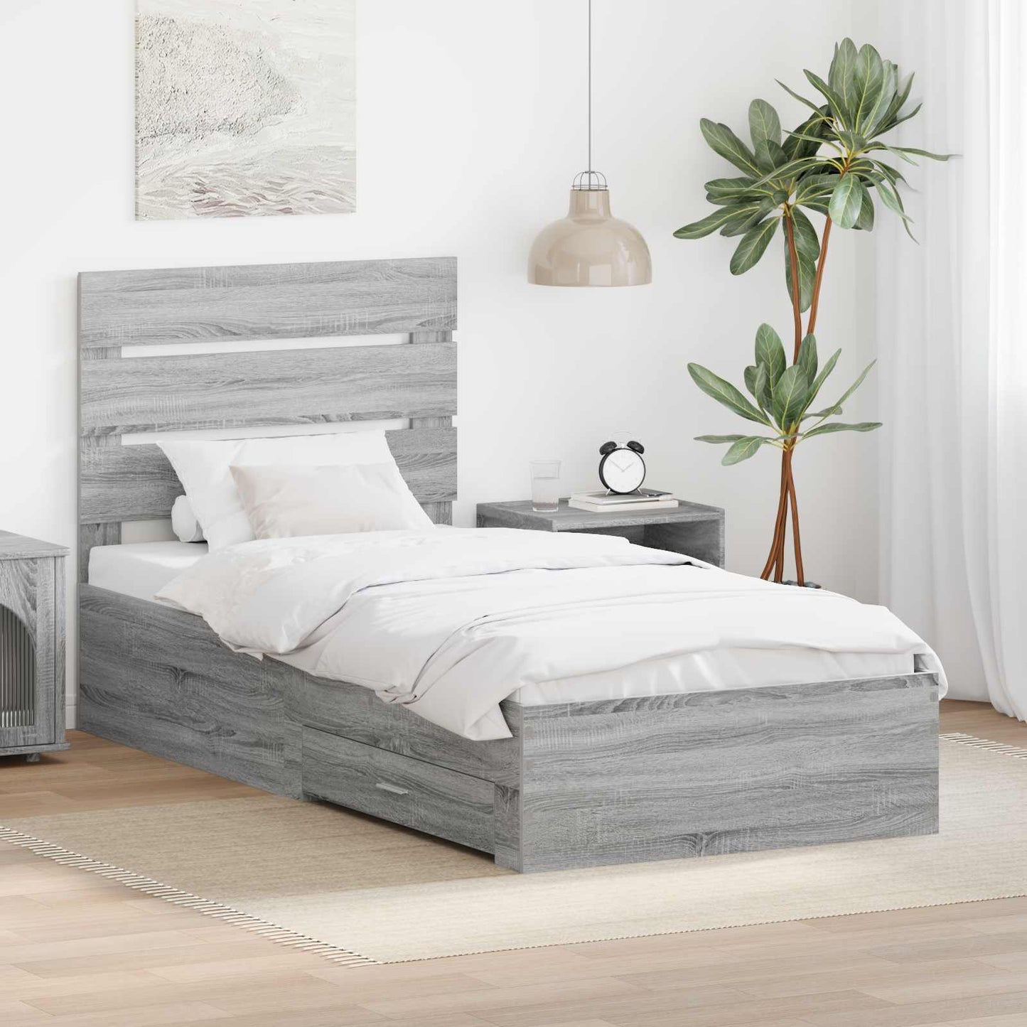 vidaXL Σκελετός Κρεβατιού Γκρίζο Σονομα 90 x 190 cm Επεξεργασμένο Ξύλο