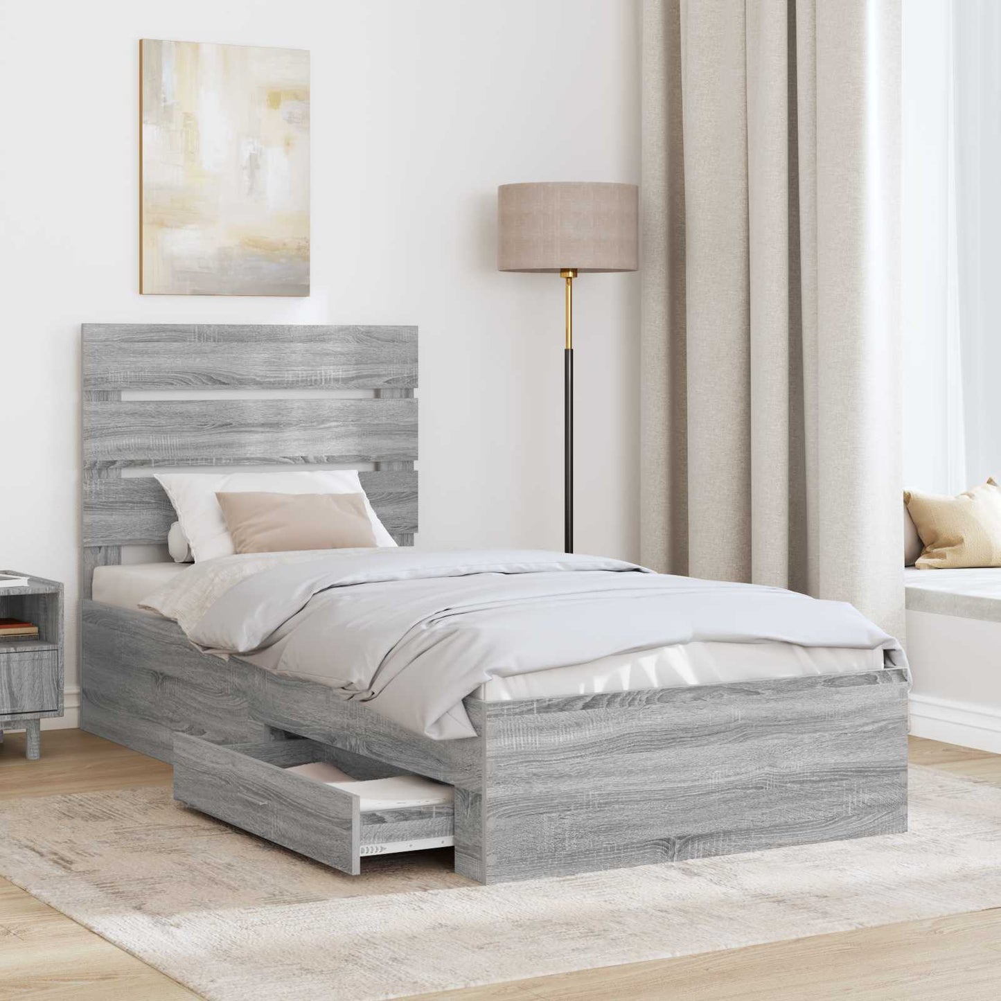 vidaXL Σκελετός Κρεβατιού Γκρίζο Σονομα 90 x 190 cm Επεξεργασμένο Ξύλο